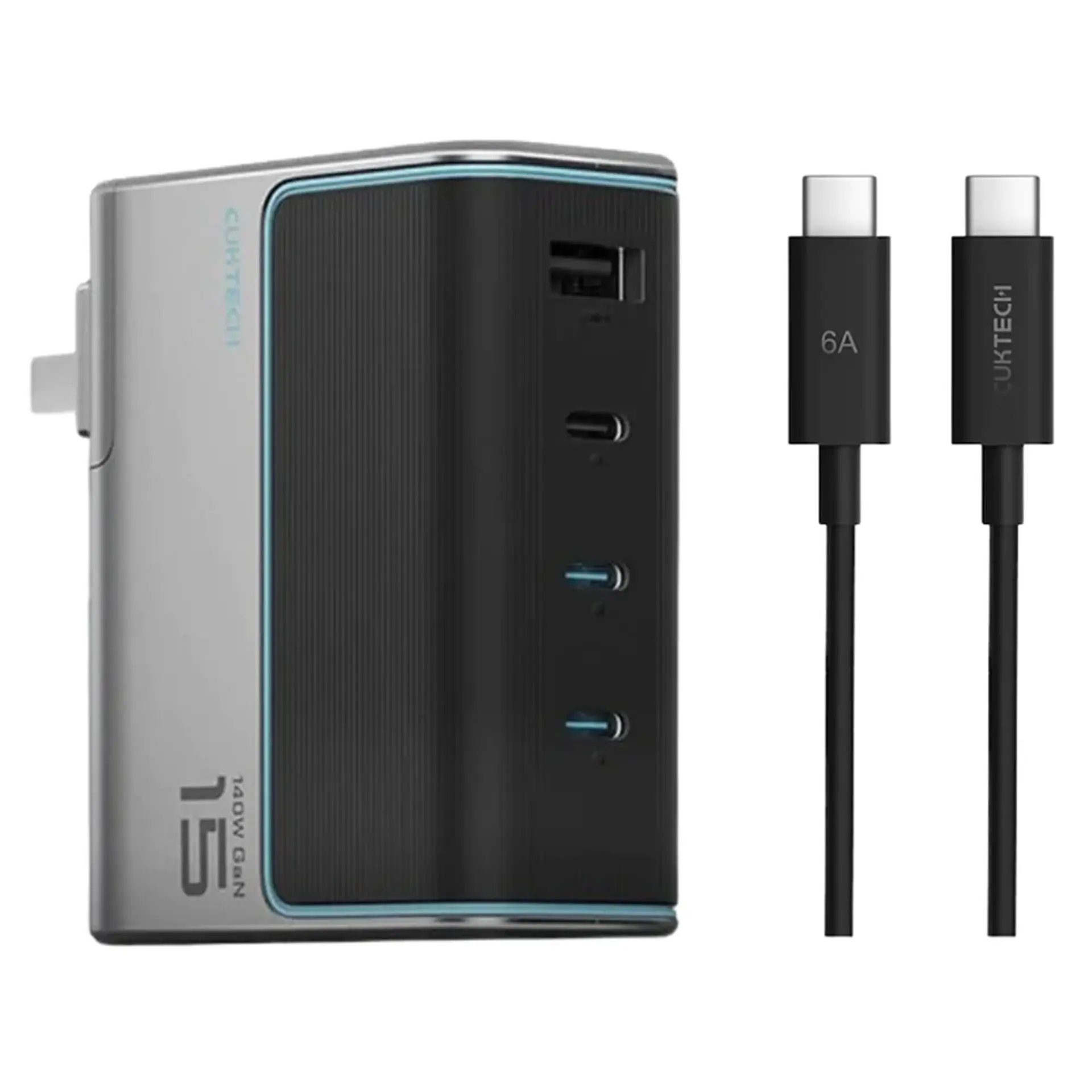 Bộ sạc nhanh 4 cổng 140W kèm cáp Type-C to Type-C 1.5M AD1404U Cuktech
