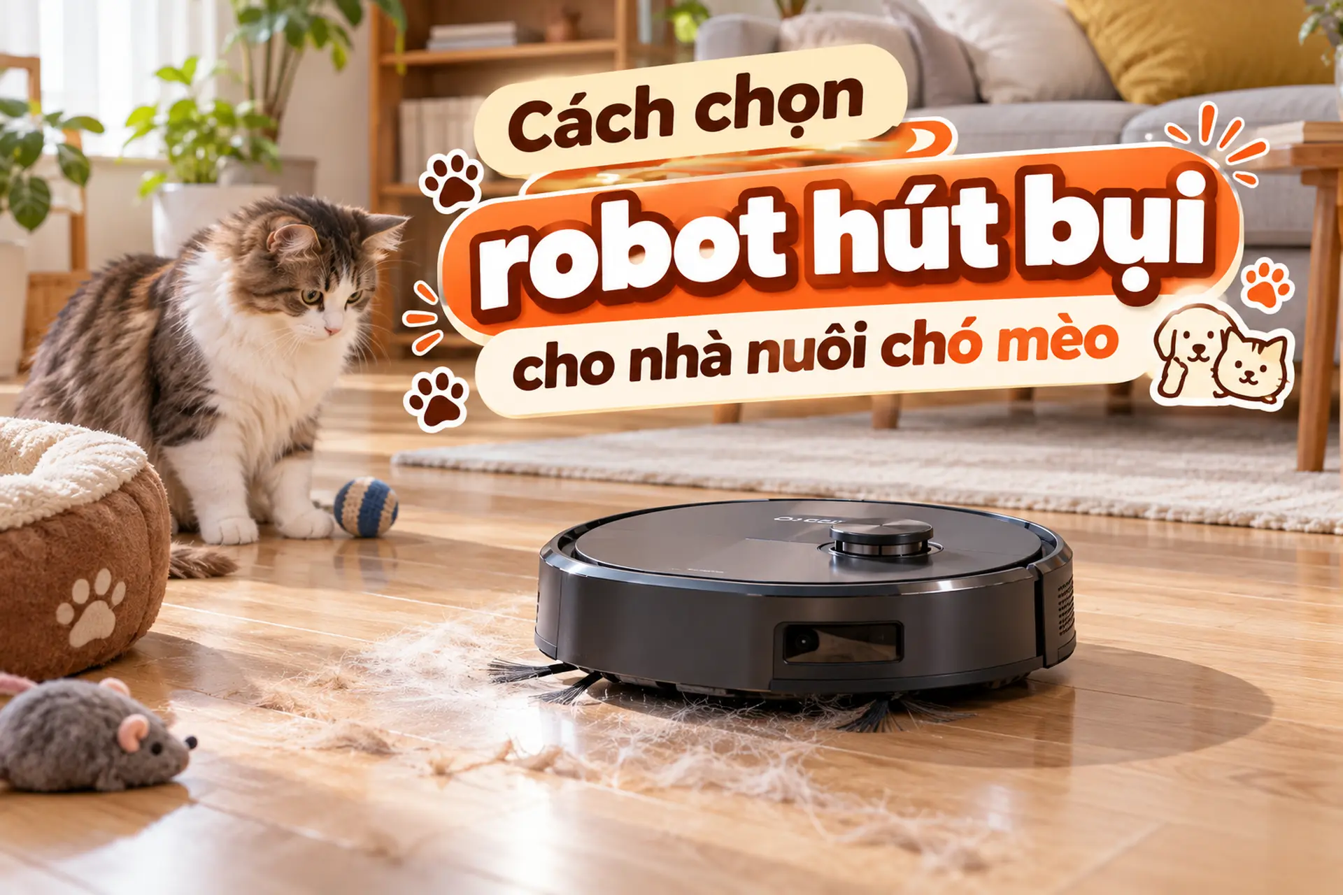 Cách chọn robot hút bụi cho nhà nuôi chó mèo: Giải pháp dọn lông tiện lợi cho gia đình hiện đại
