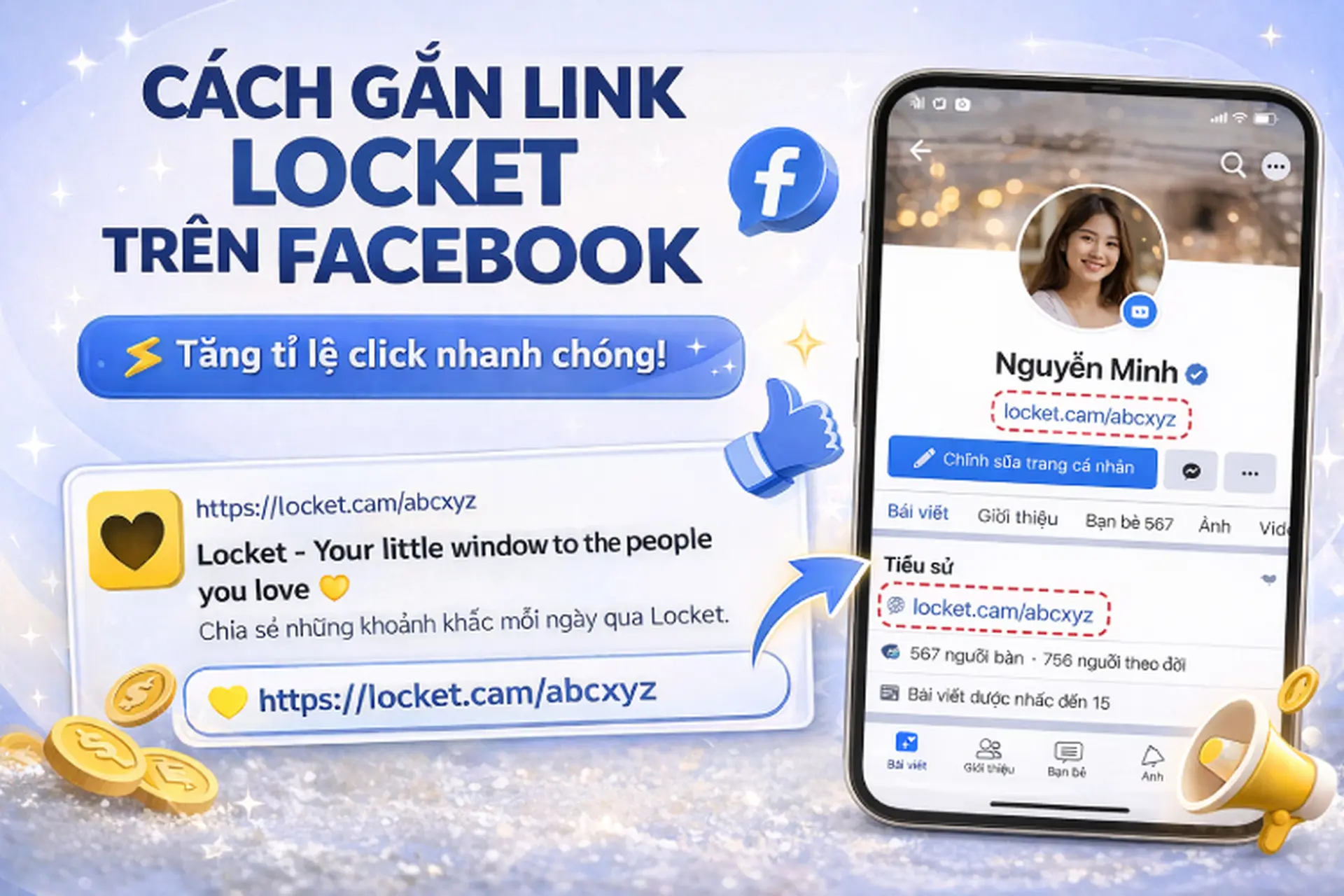 Hướng dẫn cách gắn link Locket trên Facebook chi tiết, dễ làm cho người mới