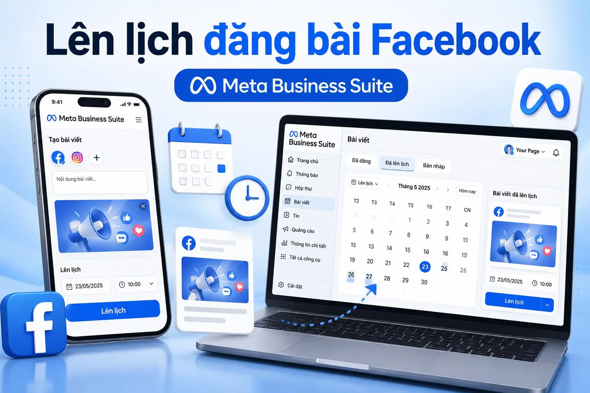 Hướng dẫn cách lên lịch đăng bài Facebook trên điện thoại, máy tính bằng Meta Business Suite chi tiết
