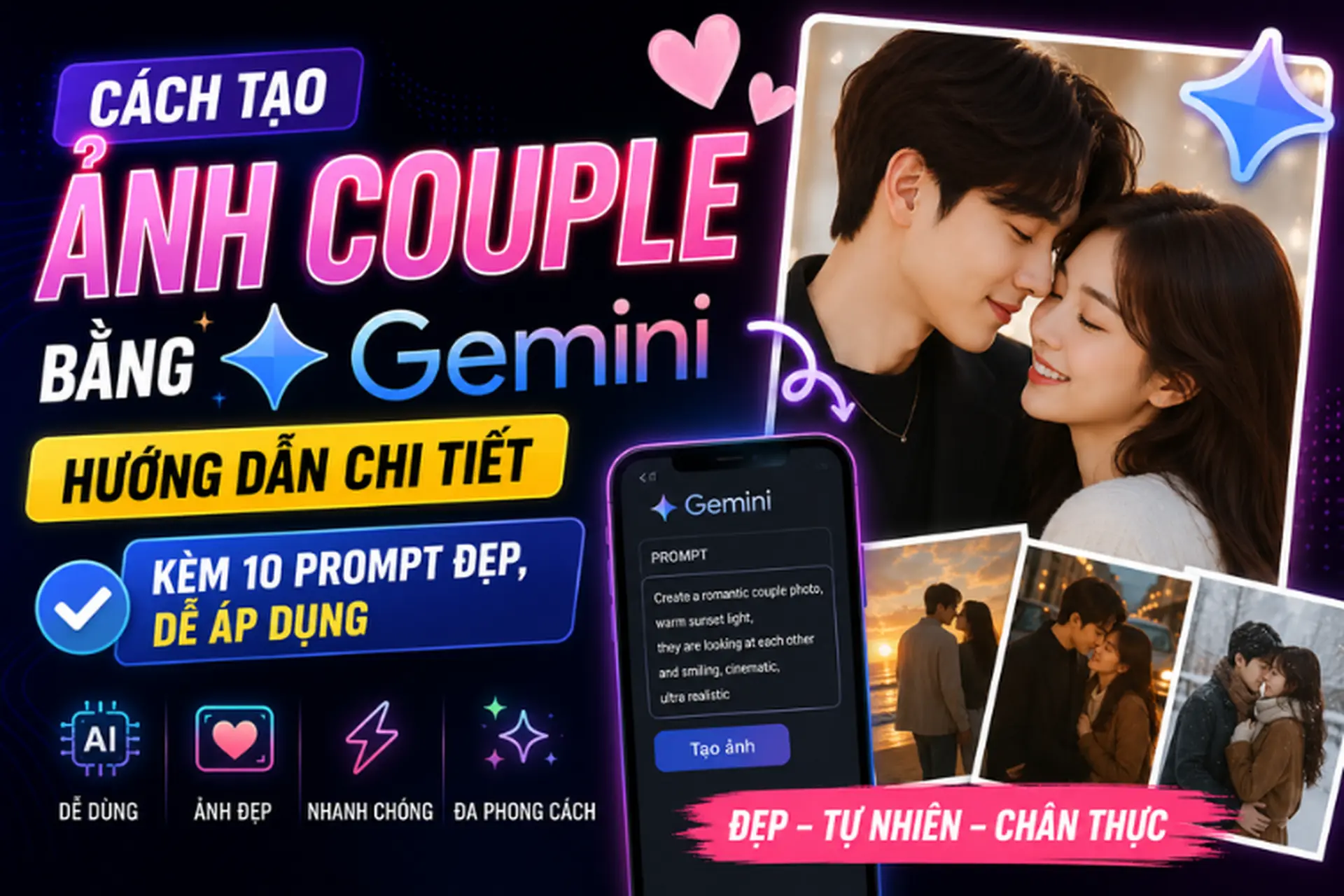 Cách tạo ảnh couple bằng AI với Gemini: Hướng dẫn chi tiết kèm 10 prompt đẹp, dễ áp dụng
