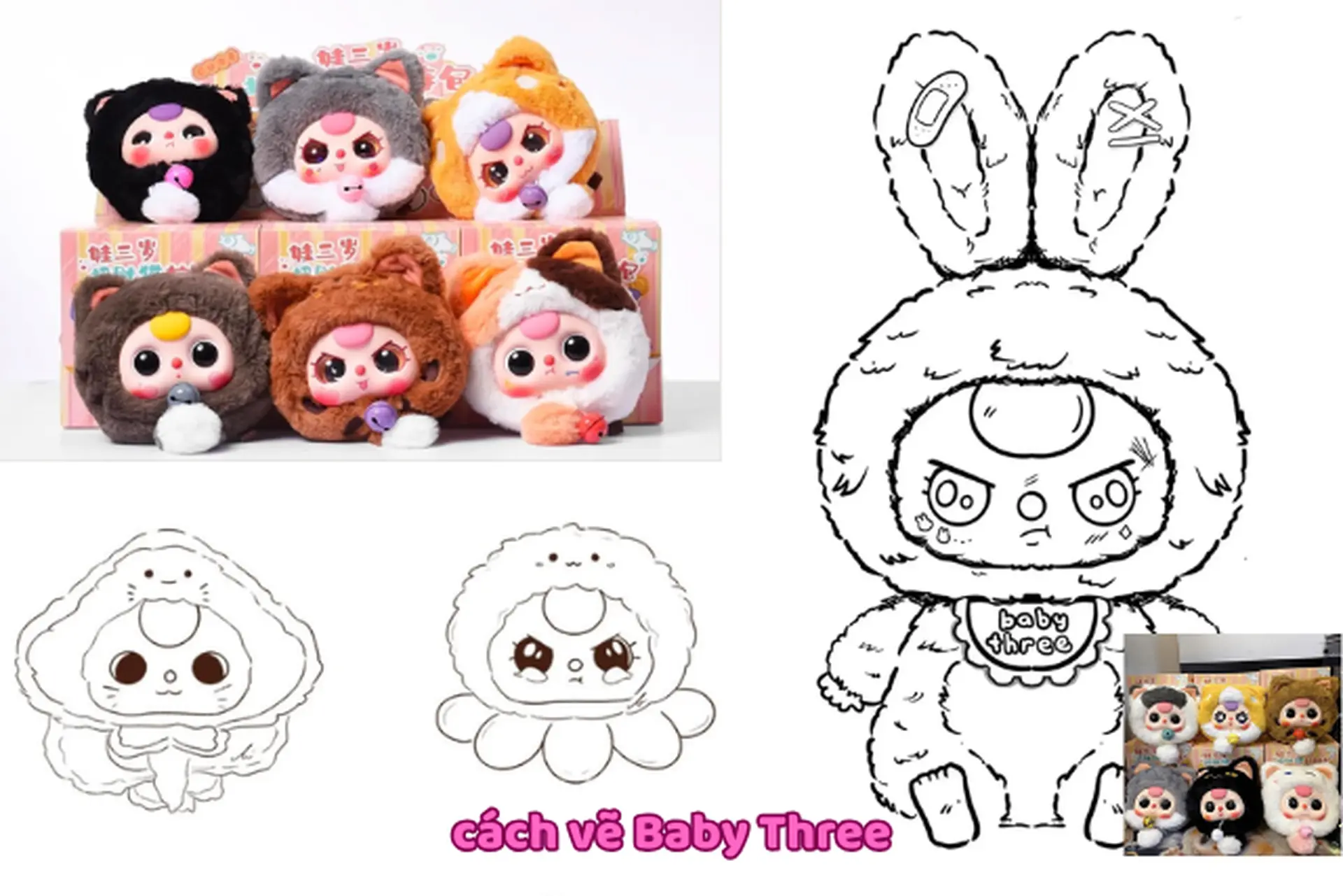 Cách vẽ Baby Three đơn giản mà cực dễ thương ai cũng muốn thử ngay
