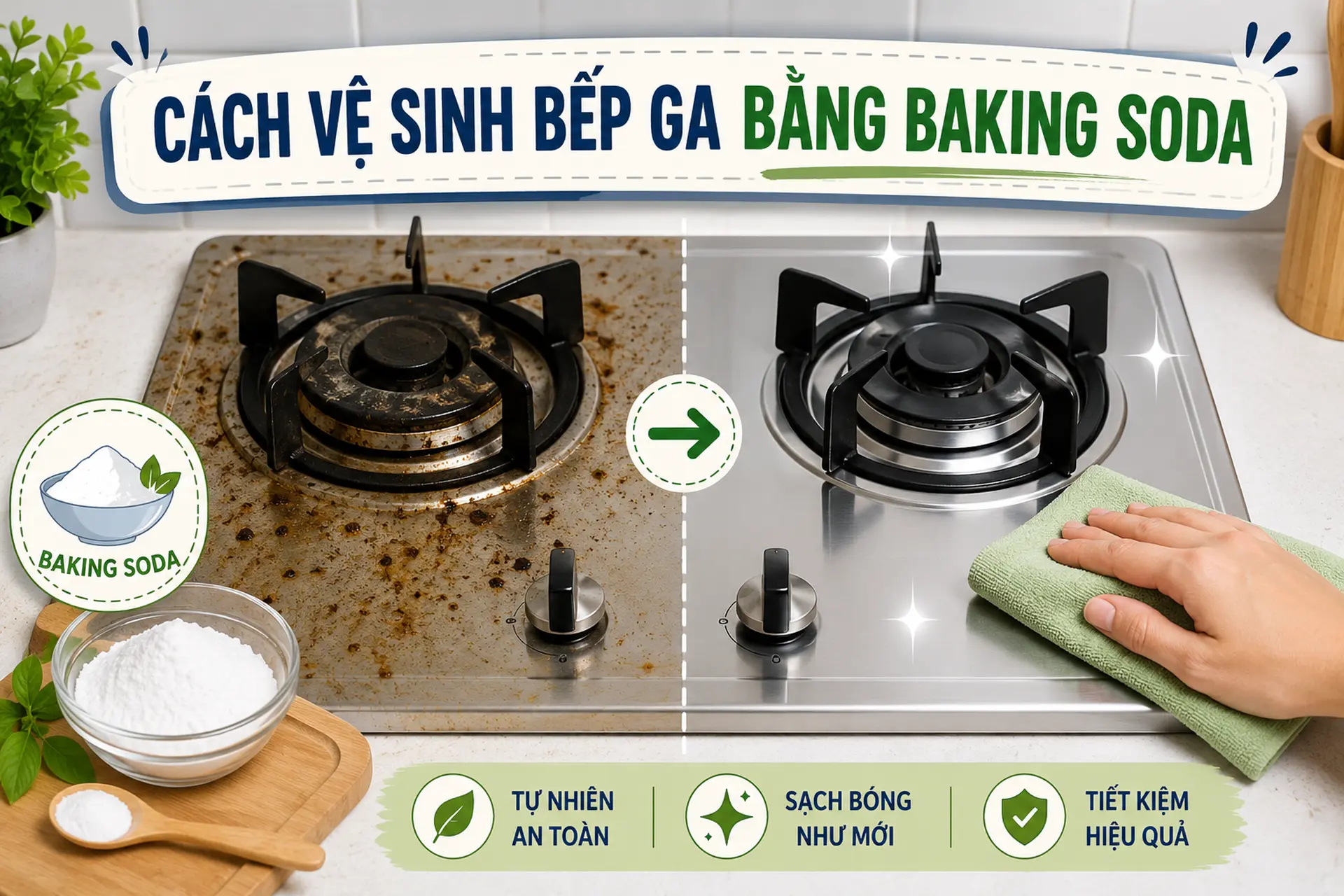Cách vệ sinh bếp gas bằng baking soda an toàn, giúp bếp gas luôn sạch như mới