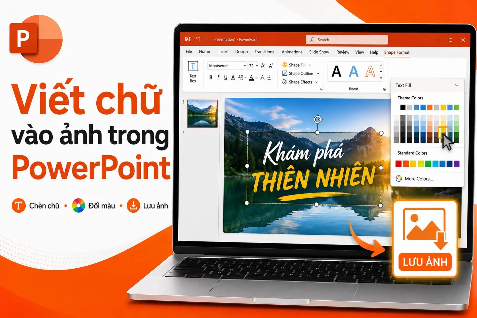 Cách viết chữ vào ảnh trong PowerPoint: Hướng dẫn chèn chữ, chỉnh màu và lưu ảnh