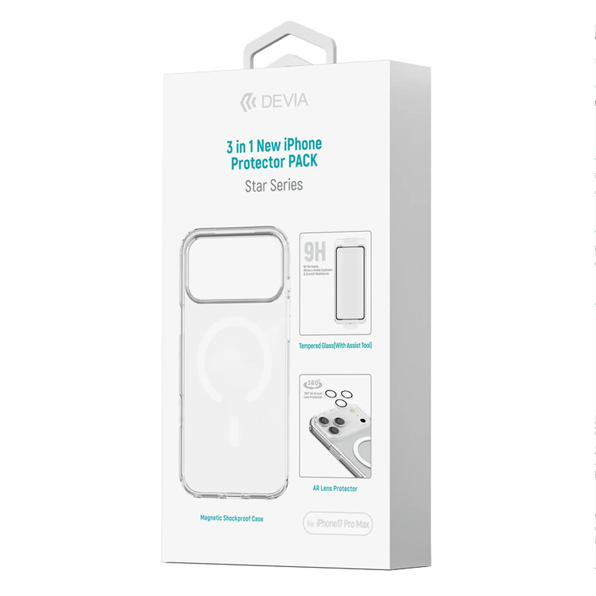 Combo 3in1 miếng dán kính cường lực/Ốp lưng Magsafe/ Lens camera iPhone 17 Pro Max Devia