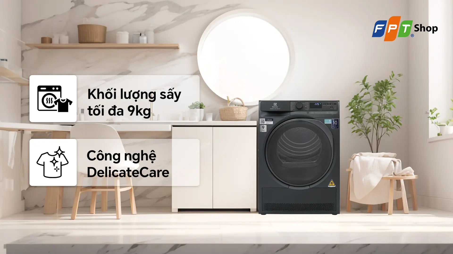 Máy sấy bơm nhiệt Electrolux Inverter 9 kg EDH903R7SC