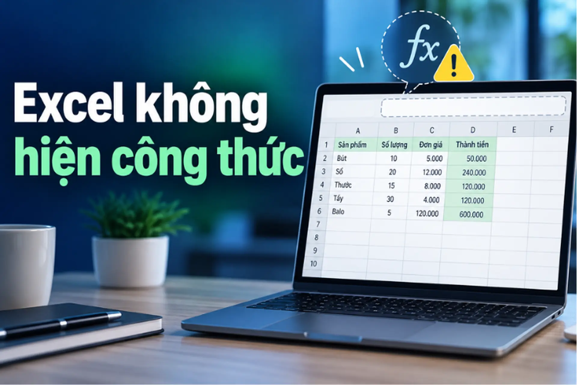 Excel không hiện công thức: Nguyên nhân, cách khắc phục nhanh, dễ thực hiện trên máy tính