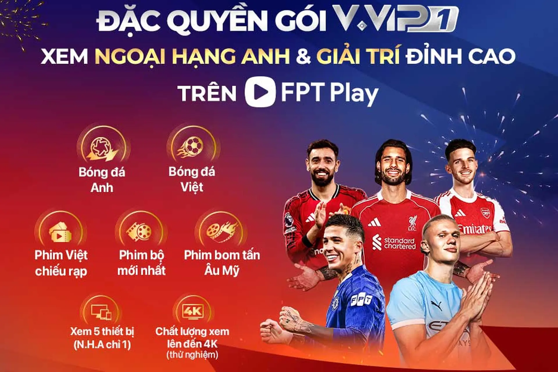 FPT Play ra mắt gói dịch vụ V.VIP 1 và V.VIP 2: Xem Ngoại hạng Anh đỉnh cao, loạt nội dung giải trí đặc sắc