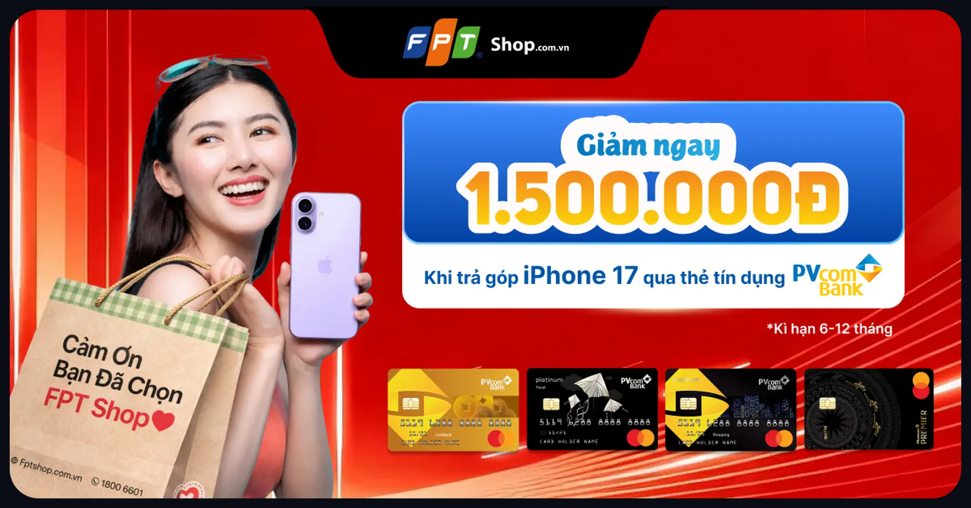 Giảm 1.500.000 đồng khi trả góp iPhone 17 và iPhone Air bằng thẻ tín dụng PVcomBank