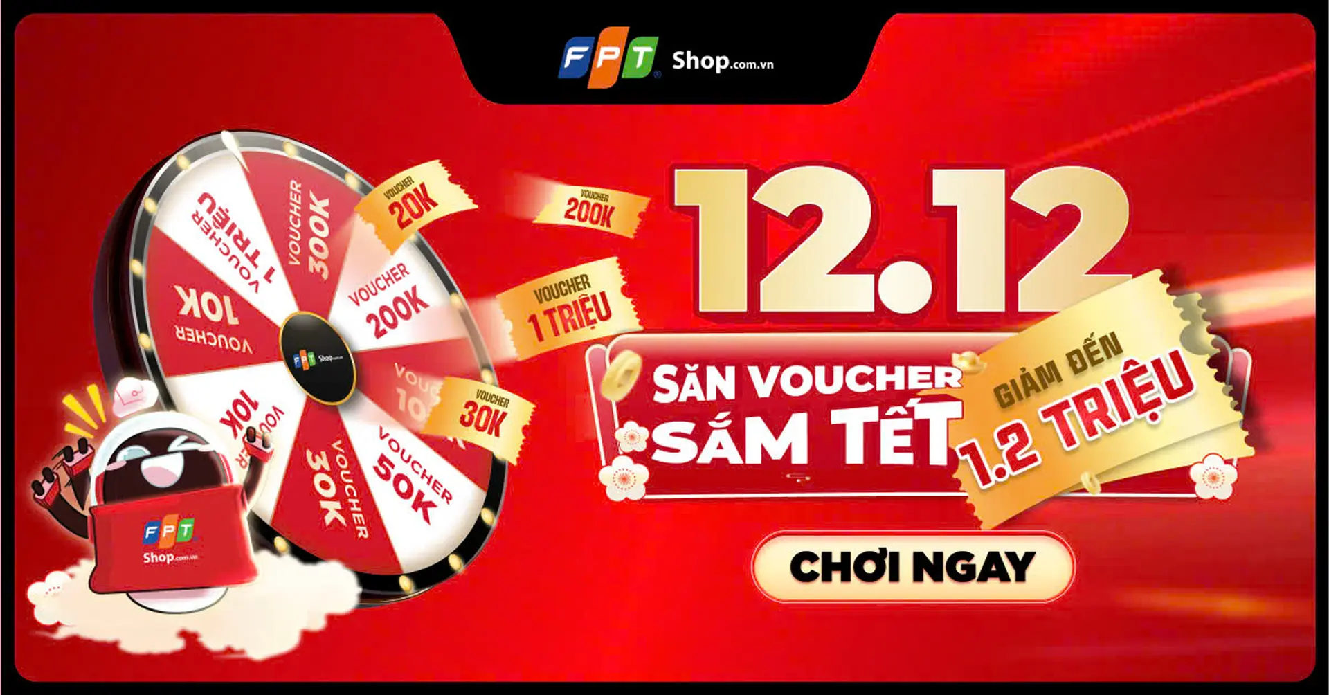 [Minigame] Vòng quay may mắn: 12.12 - Săn voucher sắm Tết đến 1.2 triệu