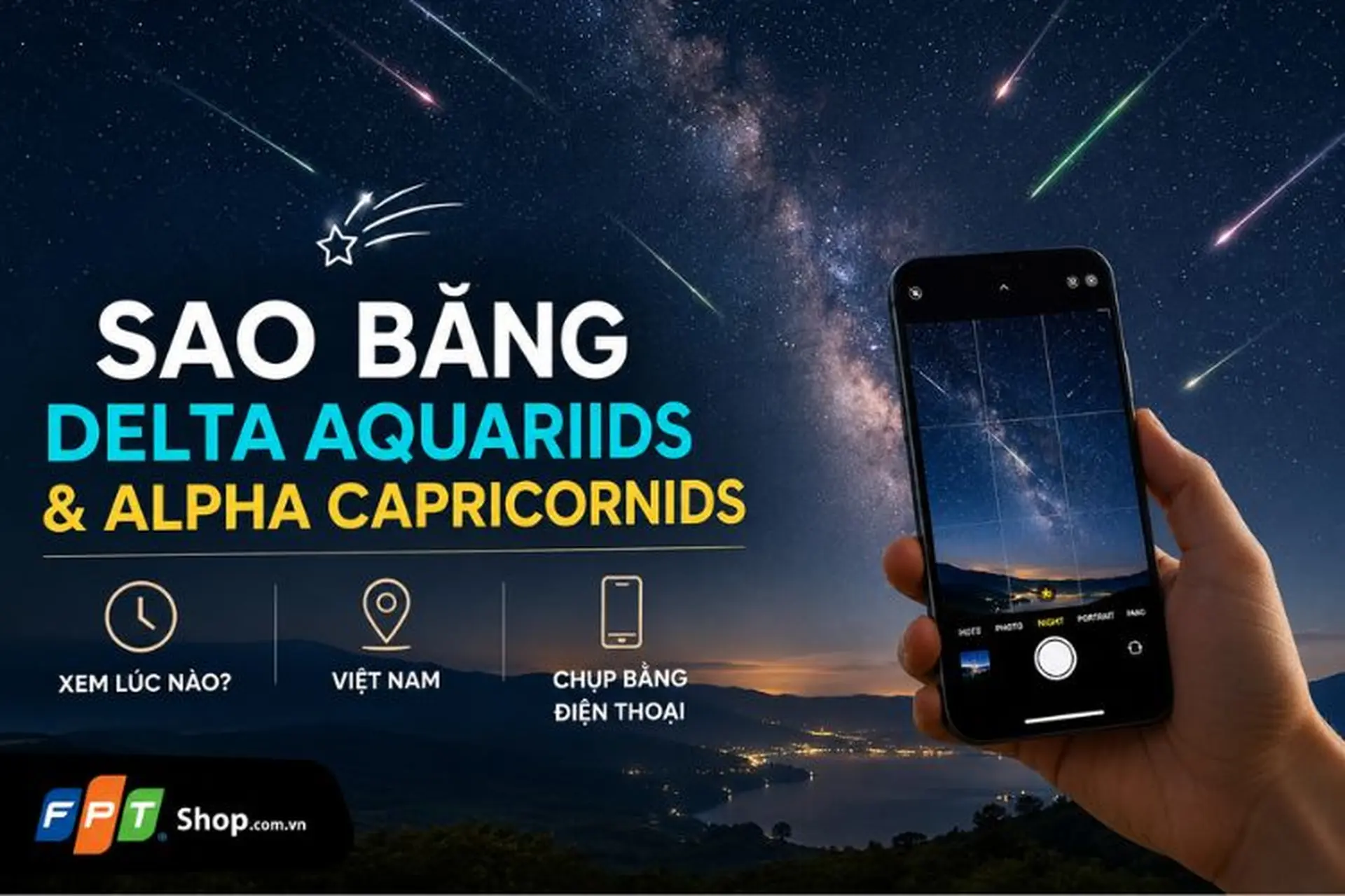 Hai mưa sao băng Delta Aquariids và Alpha Capricornids cùng đạt cực đại: Việt Nam xem lúc nào, chụp bằng điện thoại ra sao?
