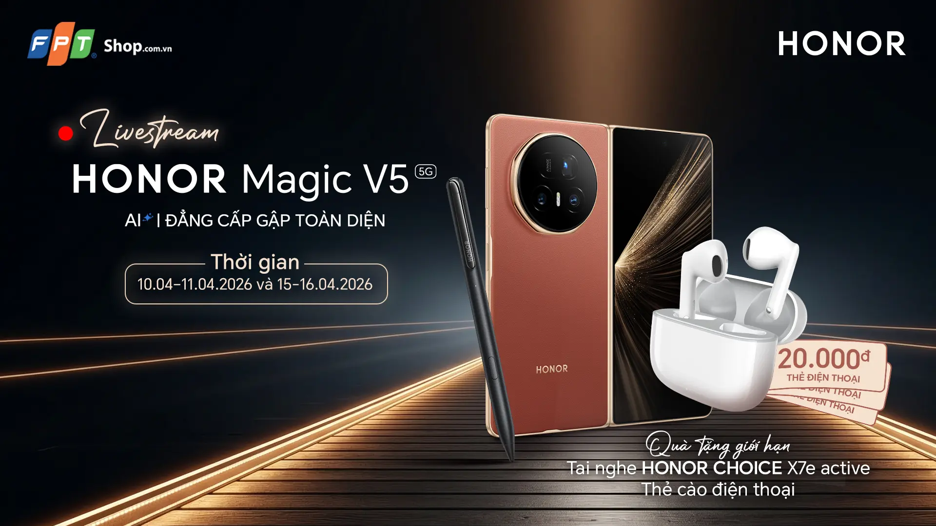 HONOR Magic V5 - Đẳng cấp điện thoại gập: Livestream ưu đãi đến 5 triệu đồng tại FPT Shop