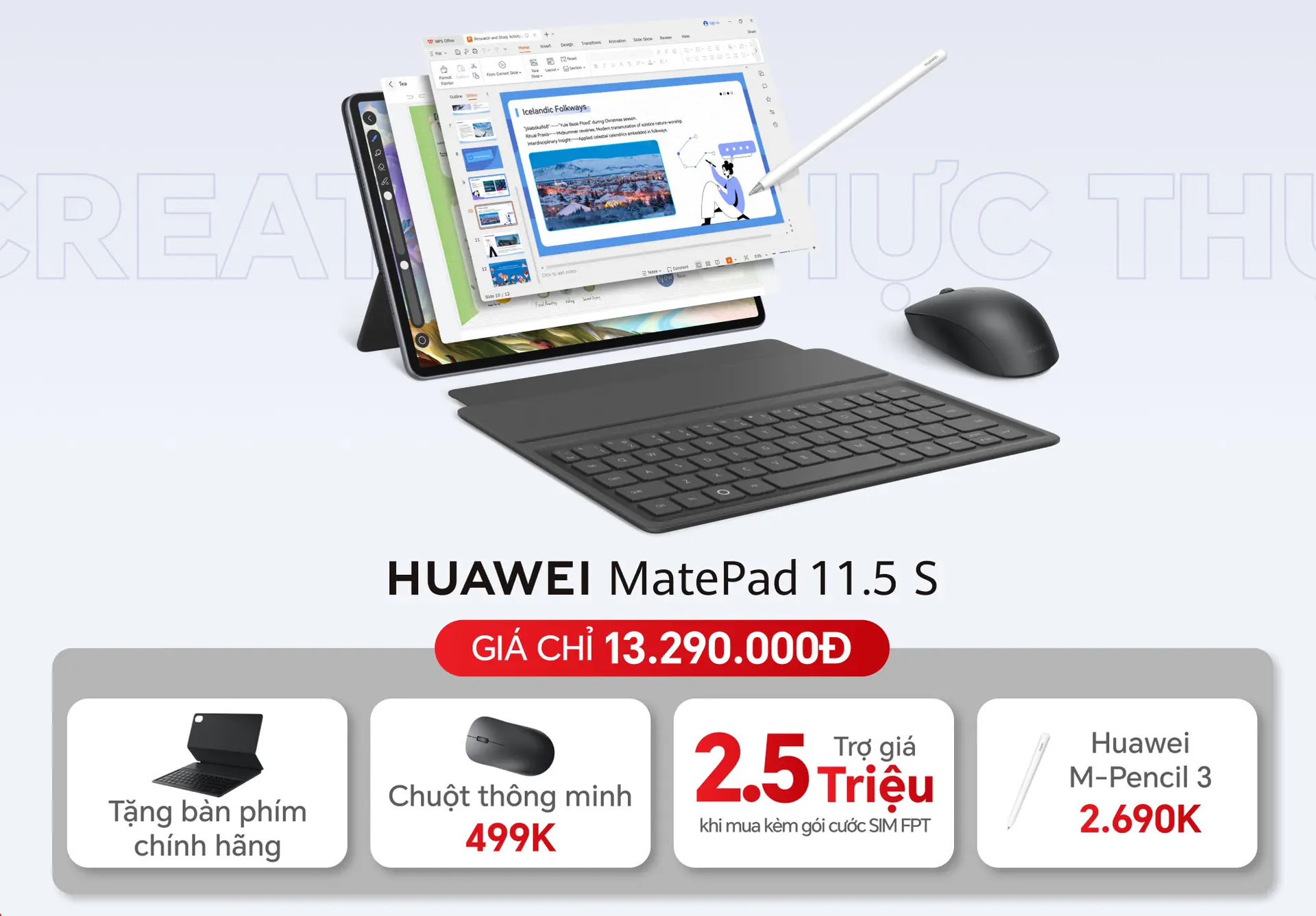 HUAWEI MatePad 11.5 S 2026 ưu đãi tại FPT Shop: Giảm giá, trả góp 0%, thêm phụ kiện và bảo hành