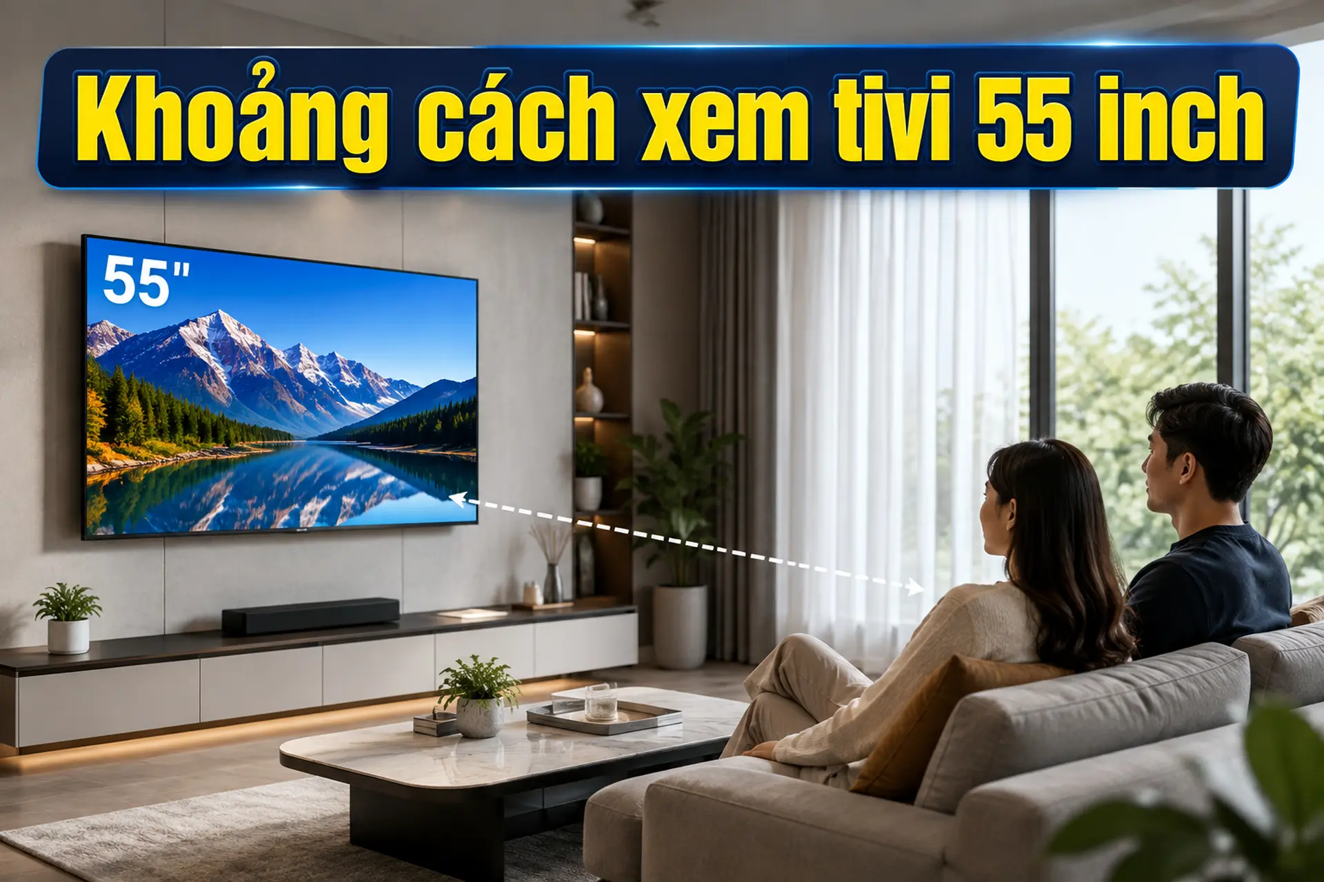 Khoảng cách xem tivi 55 inch bao nhiêu là hợp lý? Gợi ý vị trí ngồi và cách bố trí tivi phù hợp với không gian