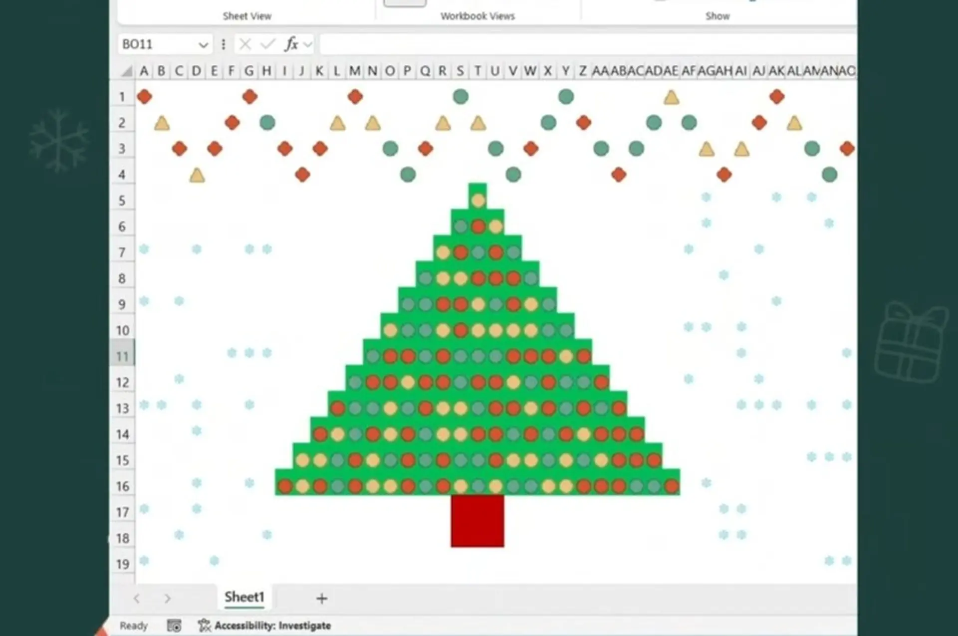 Hướng dẫn tuyệt chiêu làm cây thông Noel bằng Excel nhấp nháy cực kỳ ấn tượng
