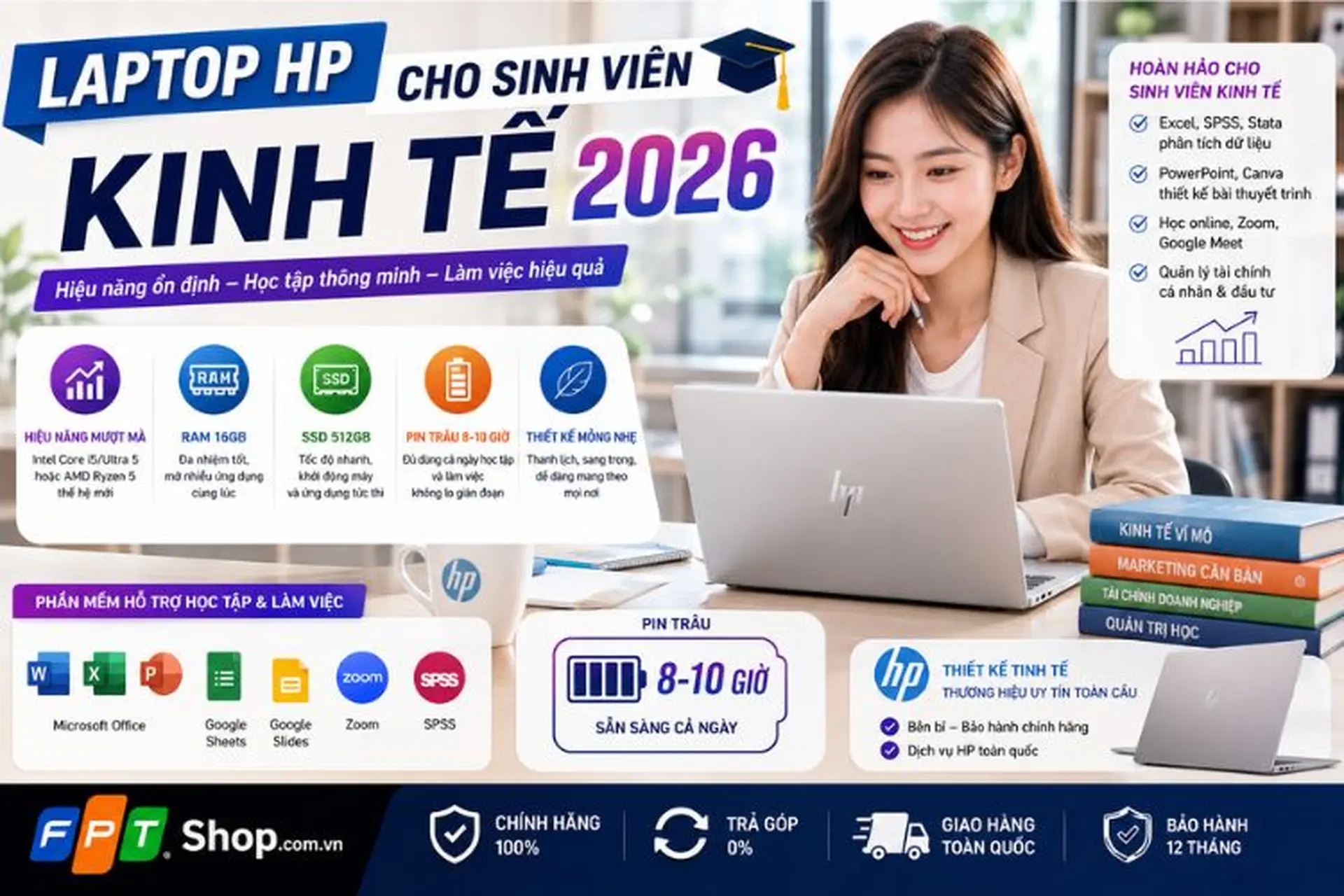Top 8 laptop HP cho sinh viên kinh tế 2026: Thiết kế mỏng nhẹ, pin lâu, xử lý mượt mà