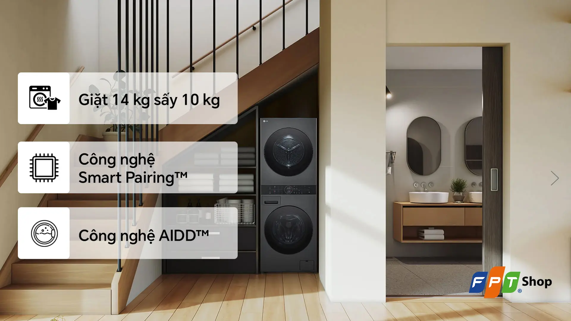 LG WashTower Inverter giặt 14 kg - sấy 10 kg WT1410NHB