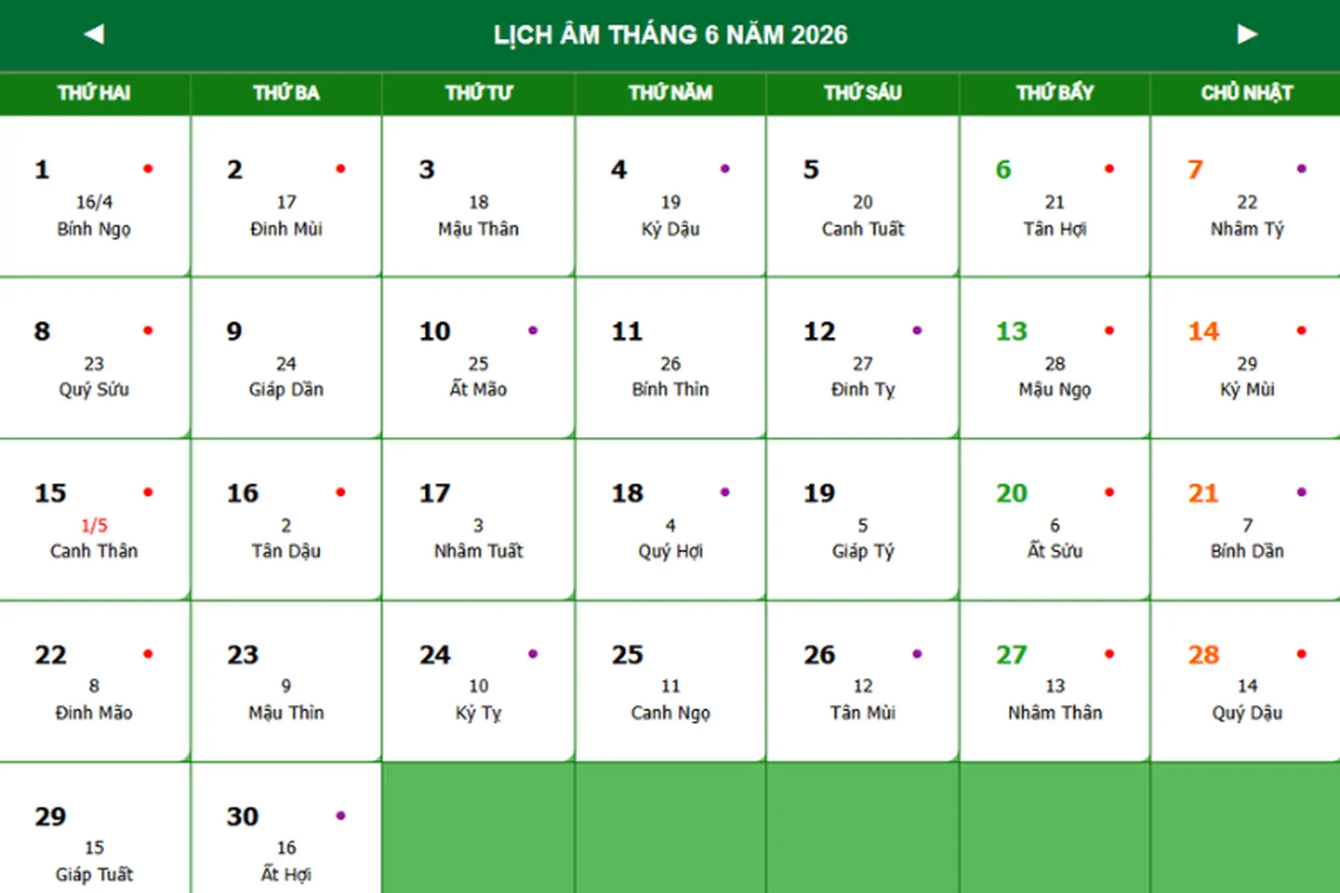 Lịch âm tháng 6/2026: Ngày Hoàng đạo, ngày Hắc đạo những lưu ý quan trọng 