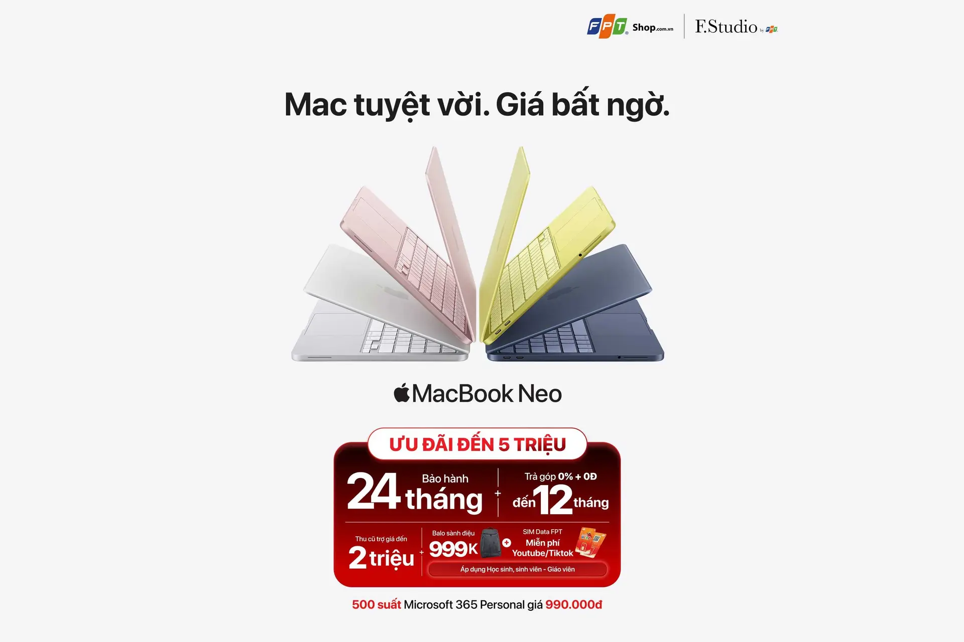 MacBook Neo chính thức lên kệ tại FPT Shop và F.Studio by FPT, ưu đãi đến 5 triệu đồng