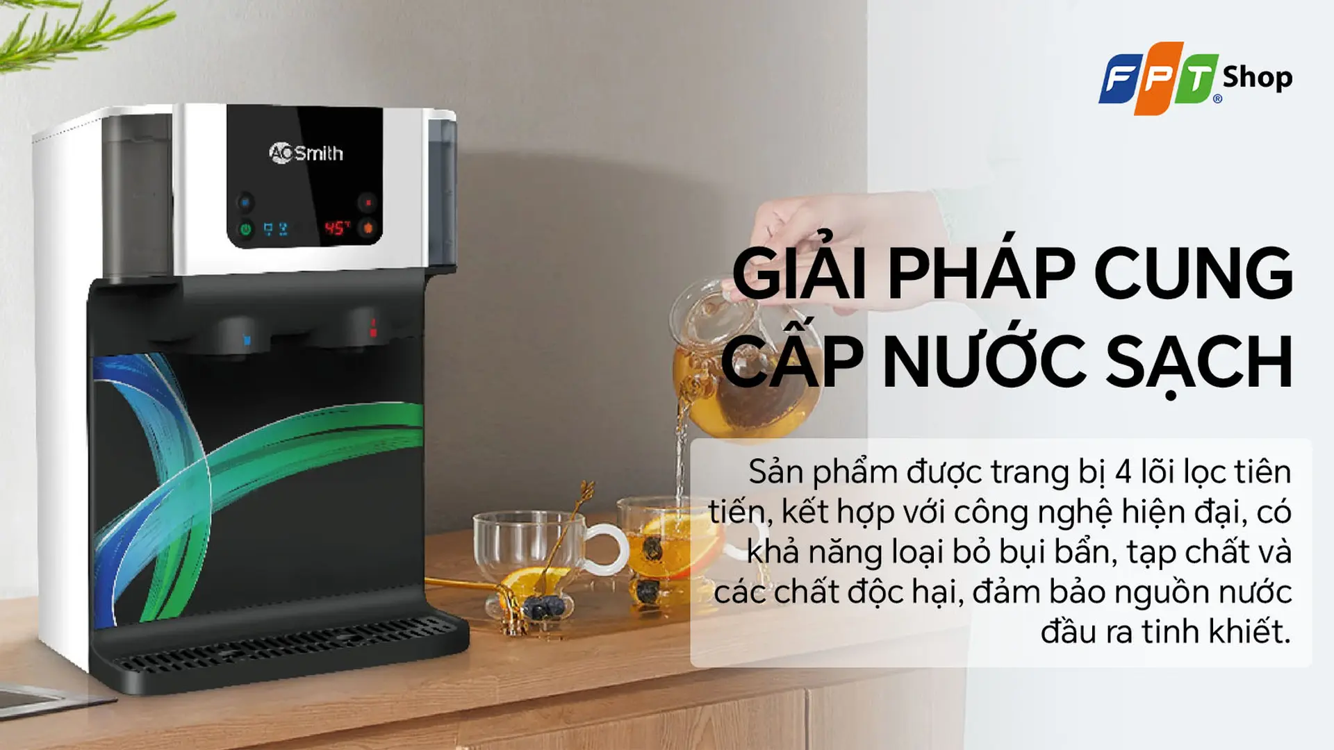 Máy lọc nước nóng nguội RO A.O. Smith ROSS ECO-AOC75PUR 4 lõi