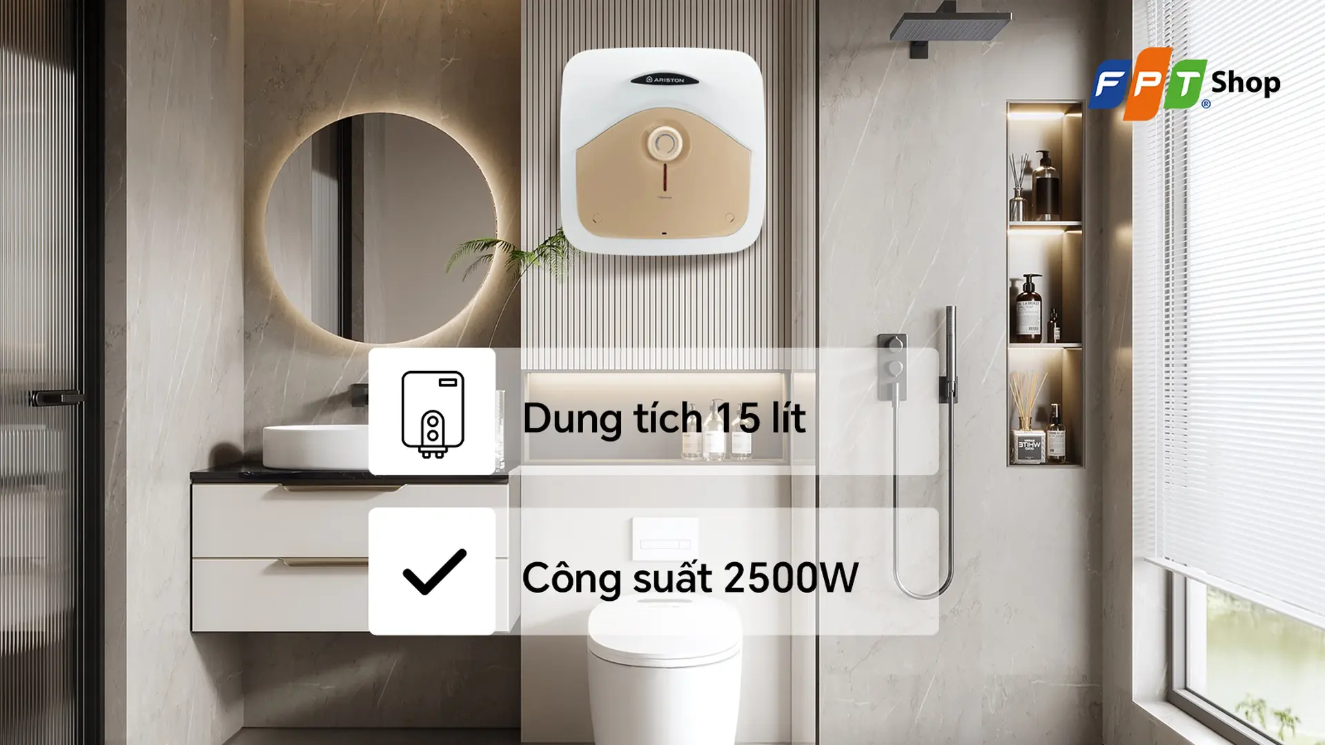 Máy nước nóng gián tiếp 15 lít Ariston AN 15 2.5 FE - MT 2500W