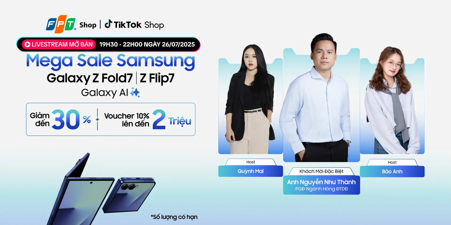 Livestream đặc biệt Mega Sale Samsung: Siêu phẩm Galaxy Z Fold7|Z Flip7 giảm sốc 30%, loạt điện thoại Samsung 5G chính hãng chỉ còn hơn 2 triệu đồng