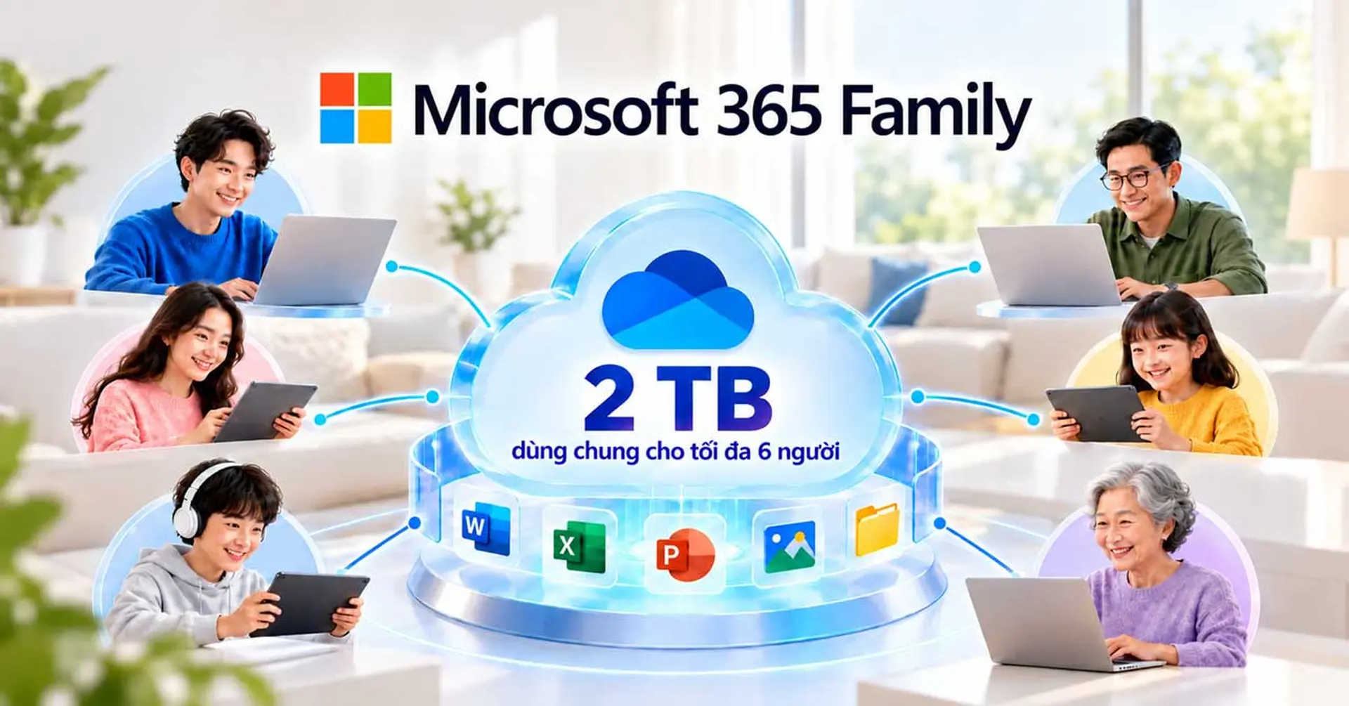 Microsoft 365 Family thay đổi cơ chế lưu trữ OneDrive: 2 TB dùng chung cho tối đa 6 người