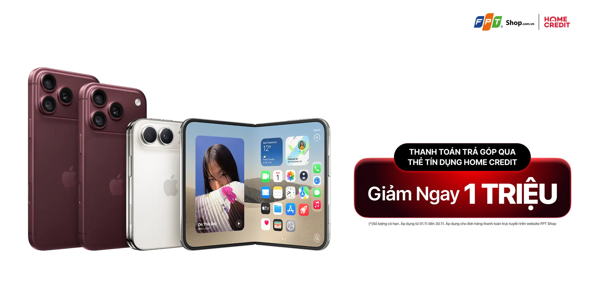 Mua iPhone 18 Series và iPhone Duo, giảm ngay 1 triệu đồng khi trả góp qua thẻ Home Credit tại FPT Shop