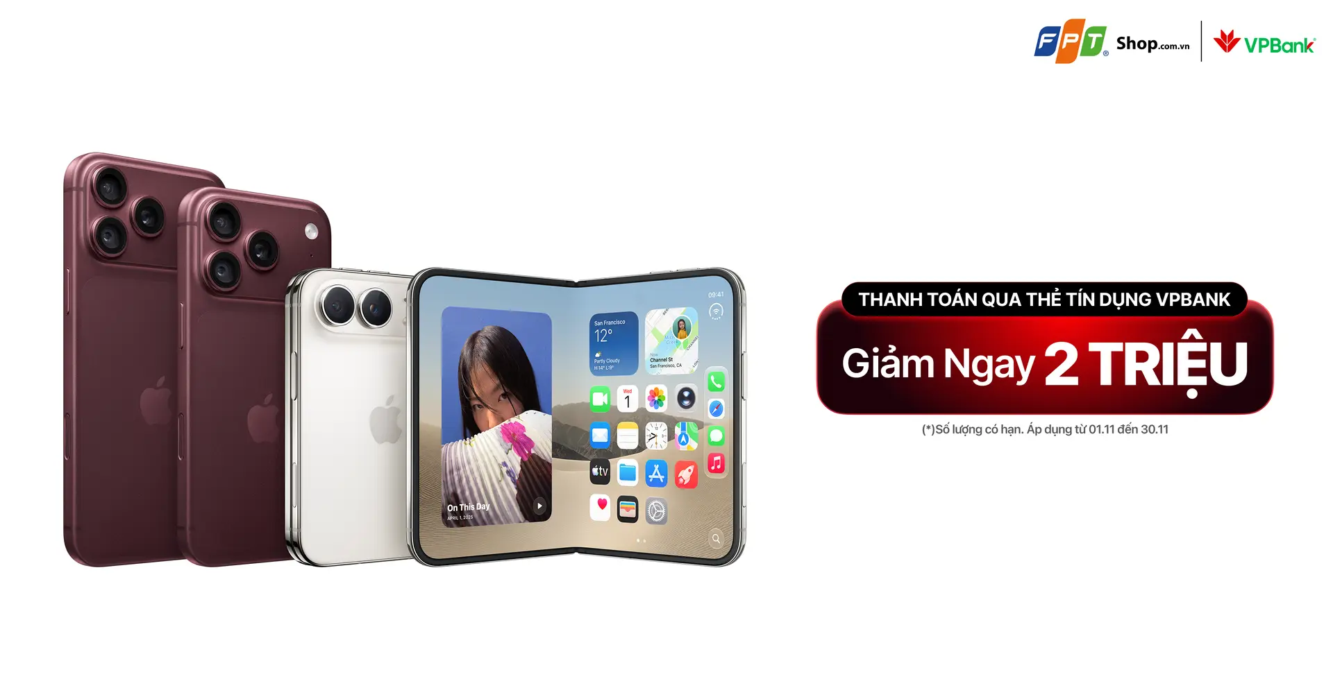 Mua iPhone 18 Series và iPhone Duo giảm ngay 2 triệu đồng qua thẻ tín dụng VPBank tại FPT Shop,