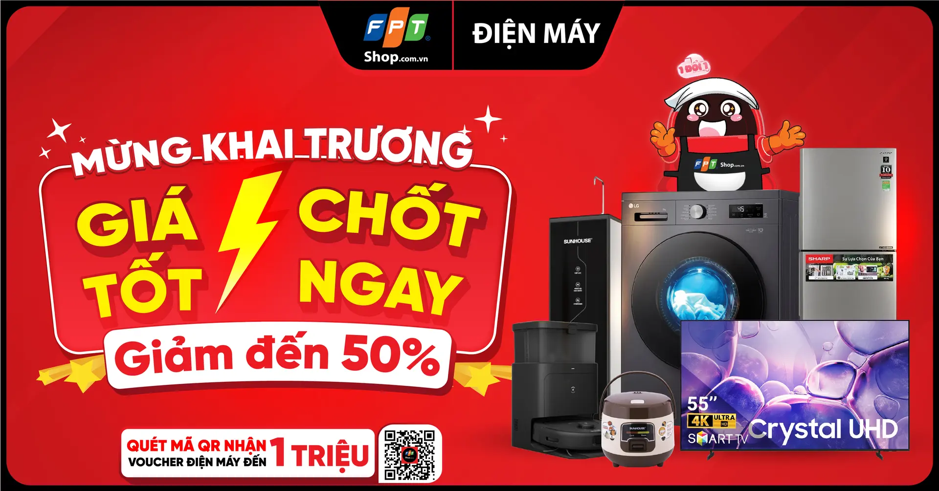 Mừng khai trương FPT Shop Điện Máy 63 Đông A: Giá tốt - chốt ngay, giảm đến 50%