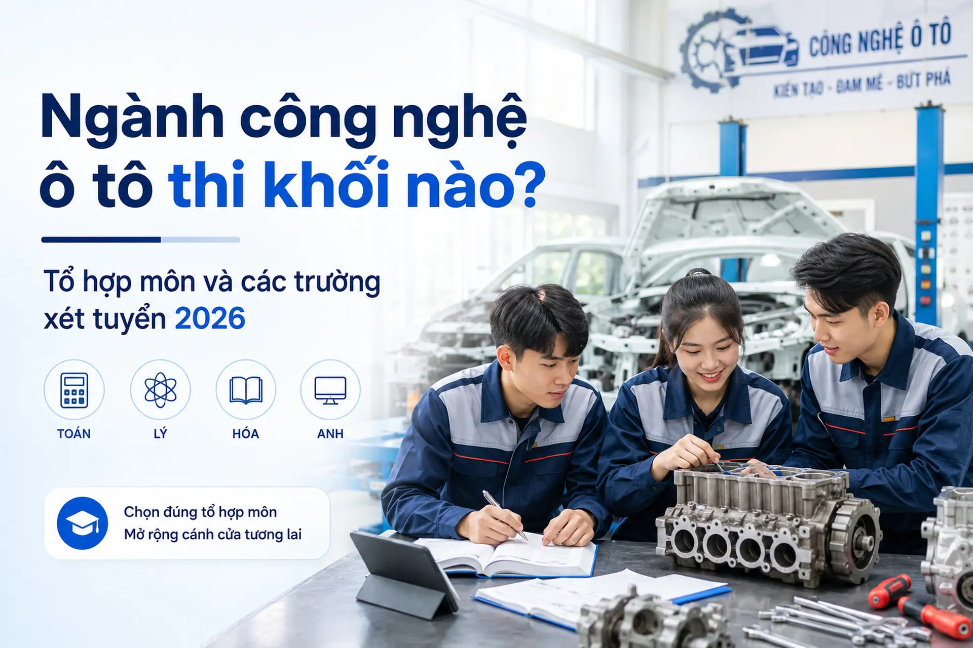 Ngành công nghệ ô tô thi khối nào? Tổ hợp môn và các trường xét tuyển 2026