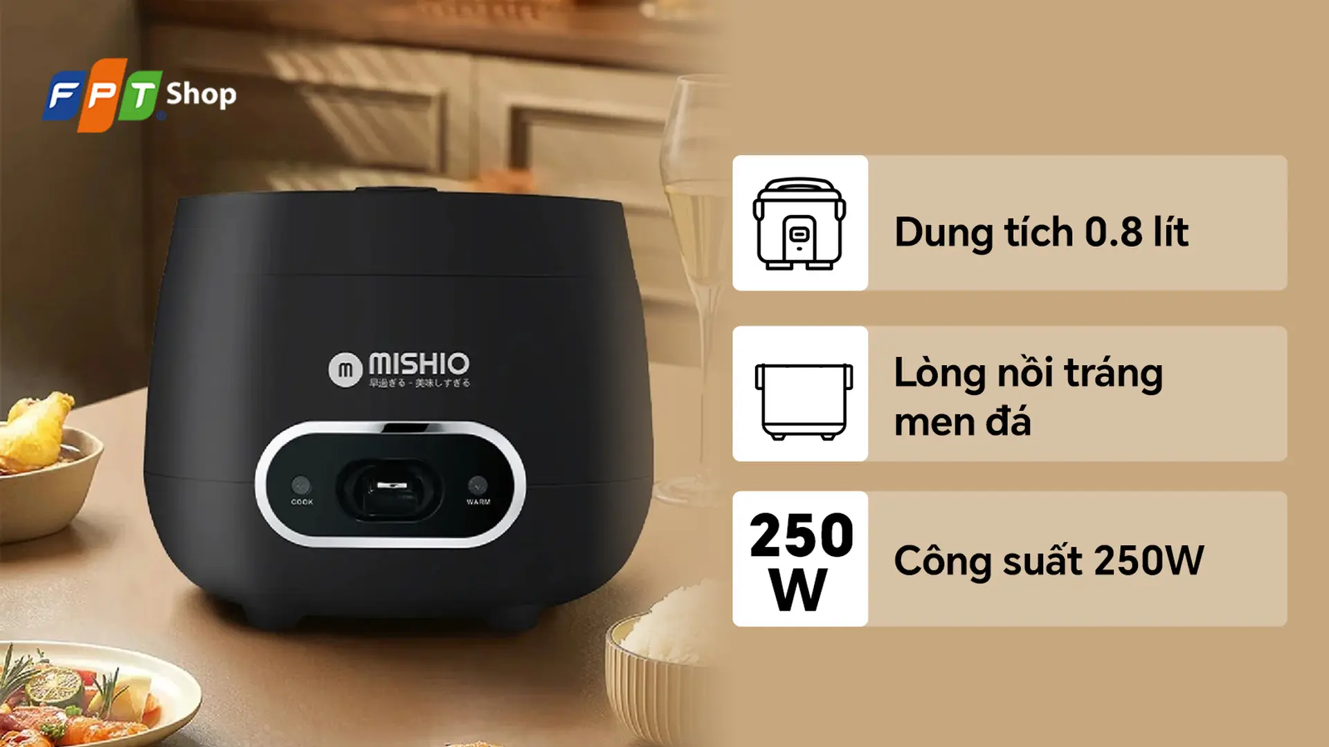 Nồi cơm điện men đá Mishio 0.8 lít MK233