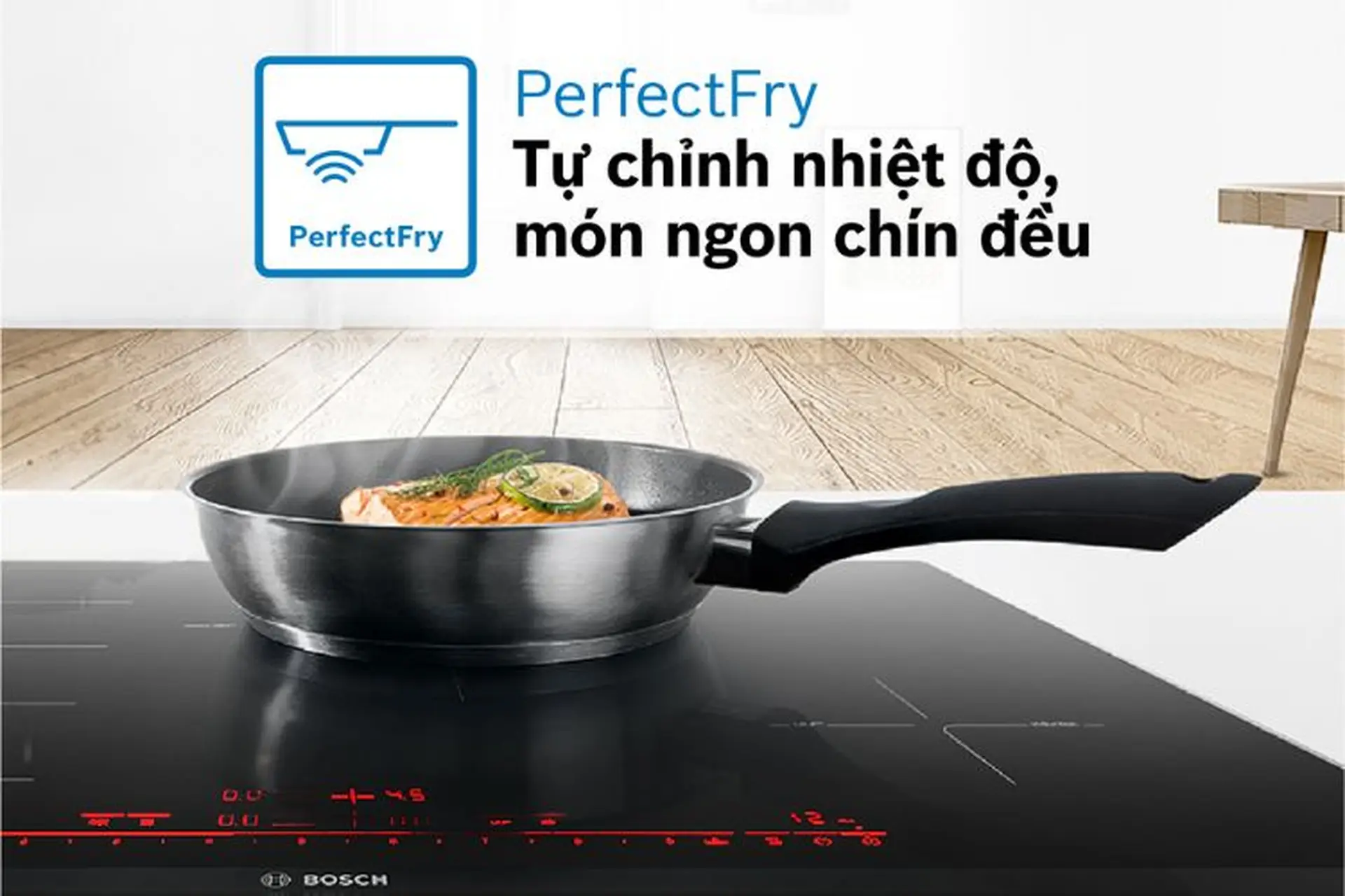 Hướng dẫn sử dụng chức năng kiểm soát nhiệt độ chiên xào (PerfectFry) trên bếp từ PXY875DC1E
