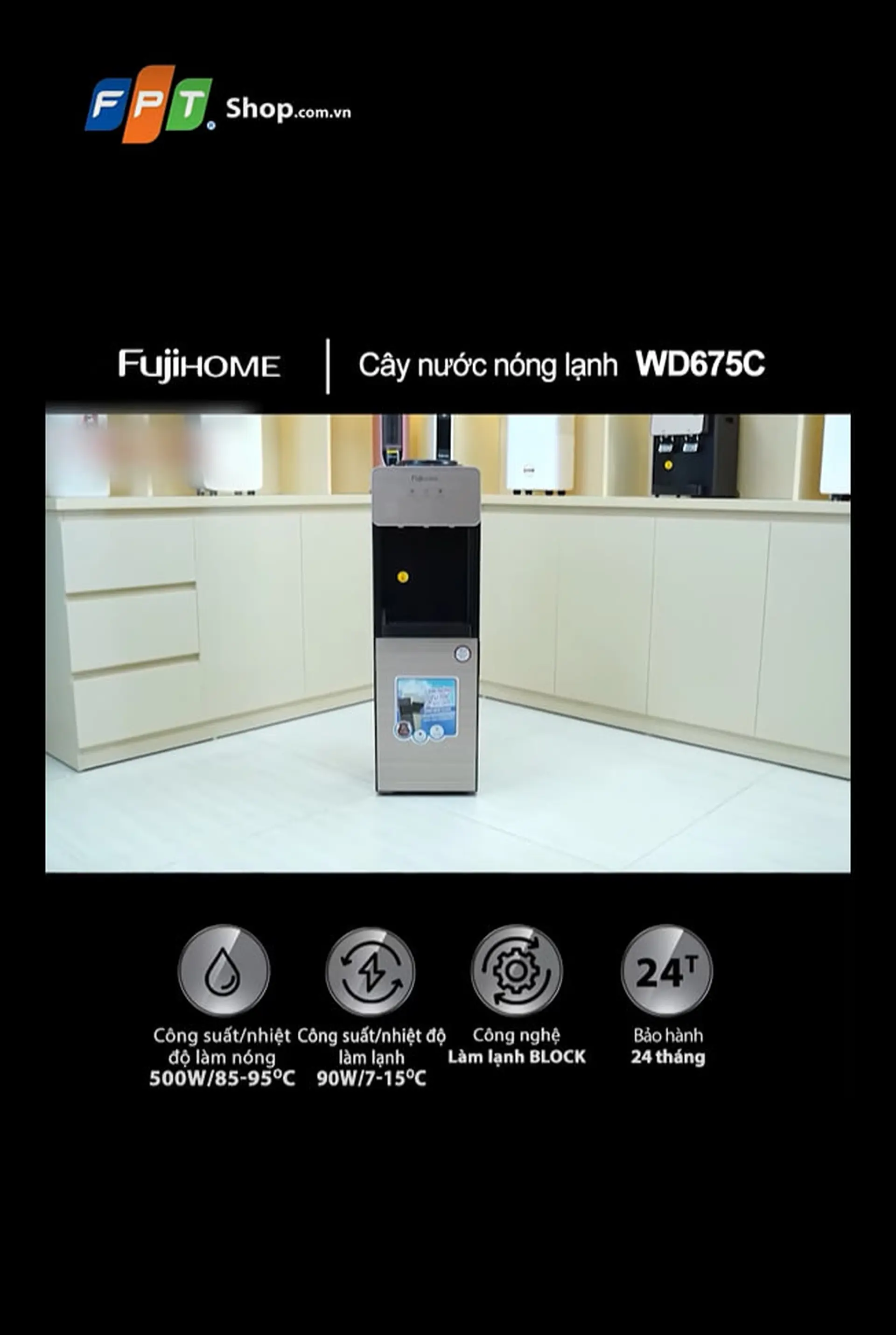 Cây nước nóng lạnh úp bình Fujihome WD675C 