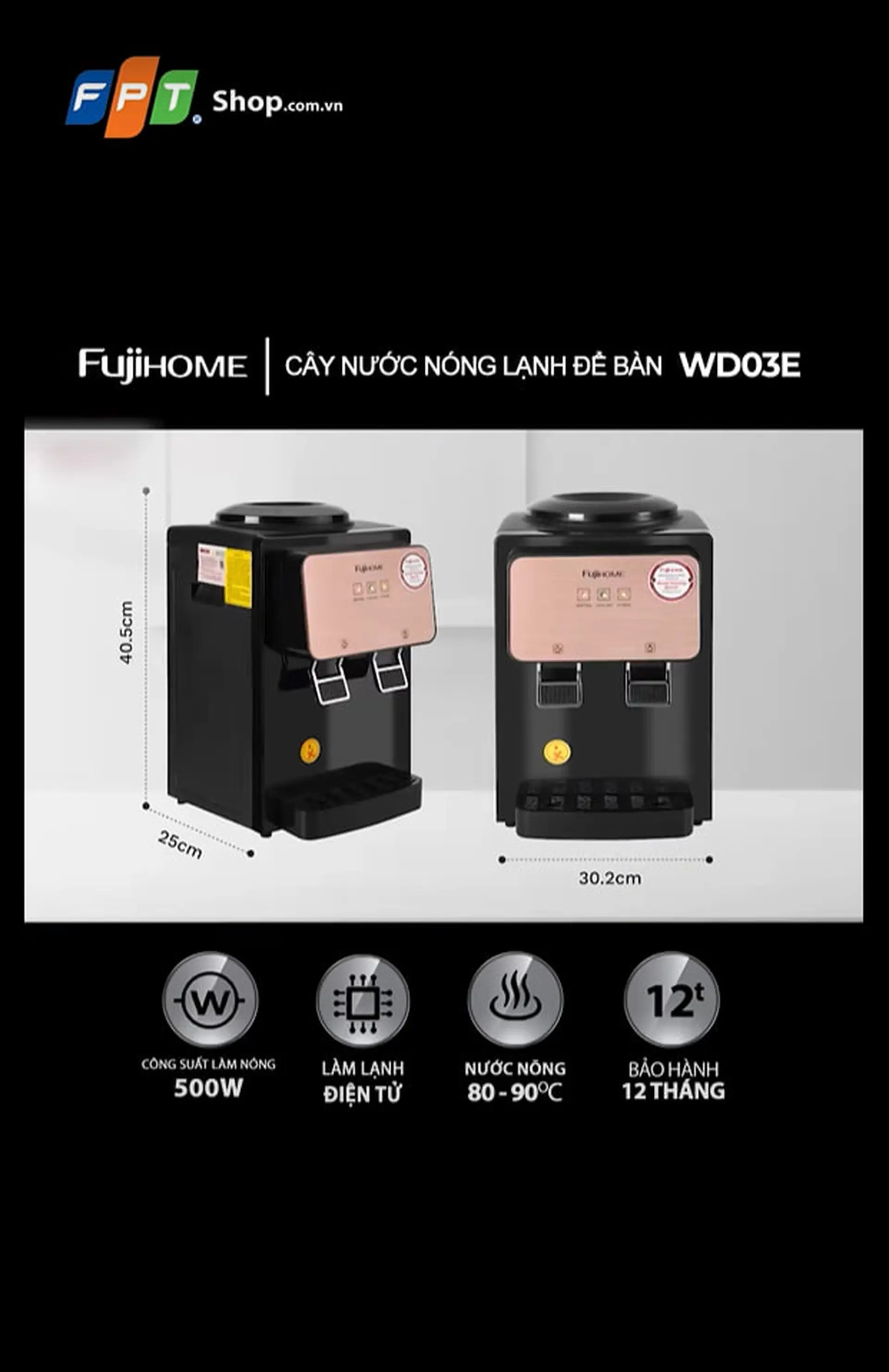 Cây nước nóng lạnh úp bình để bàn Fujihome WD03E