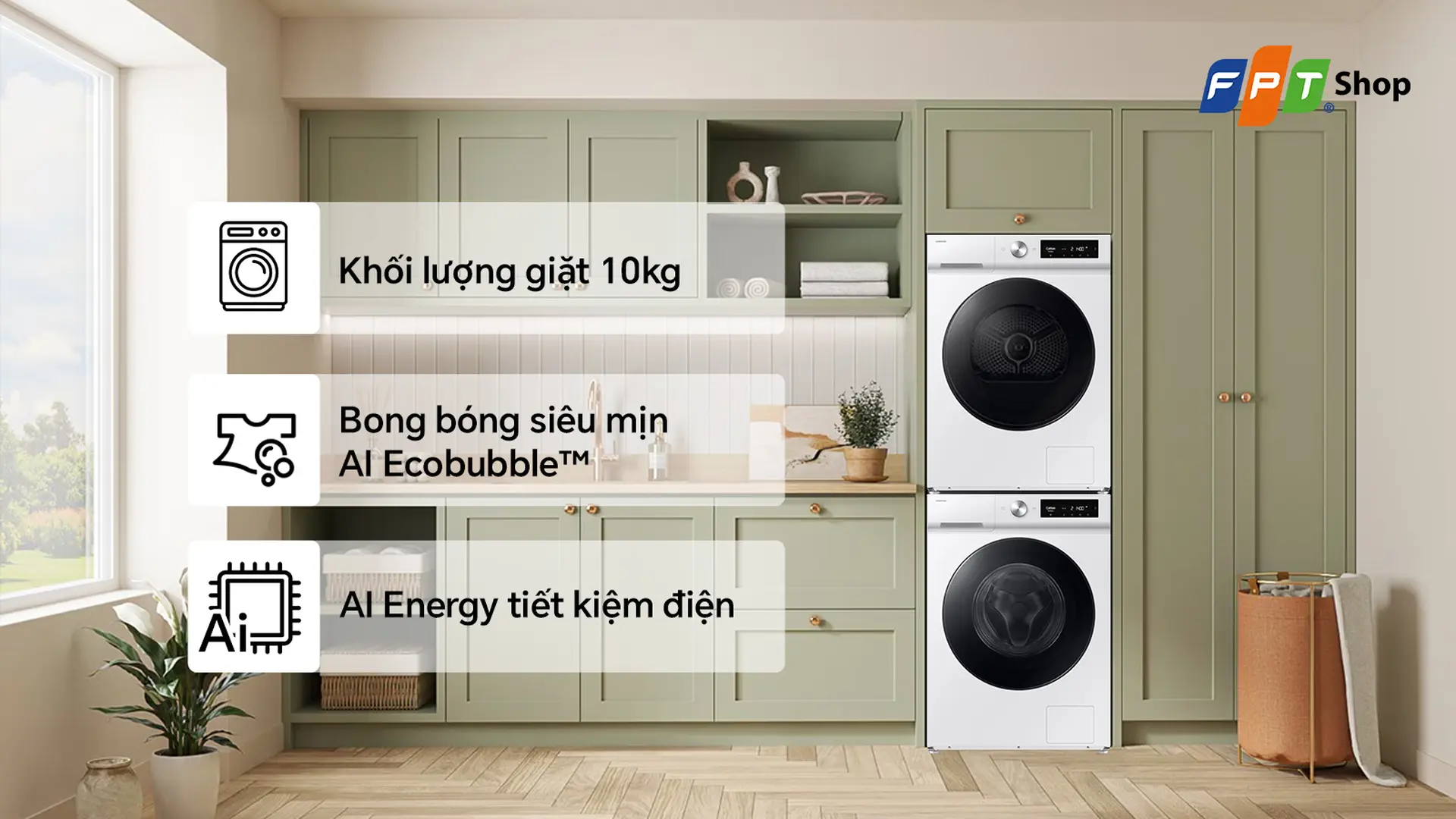 Máy giặt cửa trước Samsung BeSpoke AI Ecobubble Inverter 10 kg WW10DB7U34GWSV