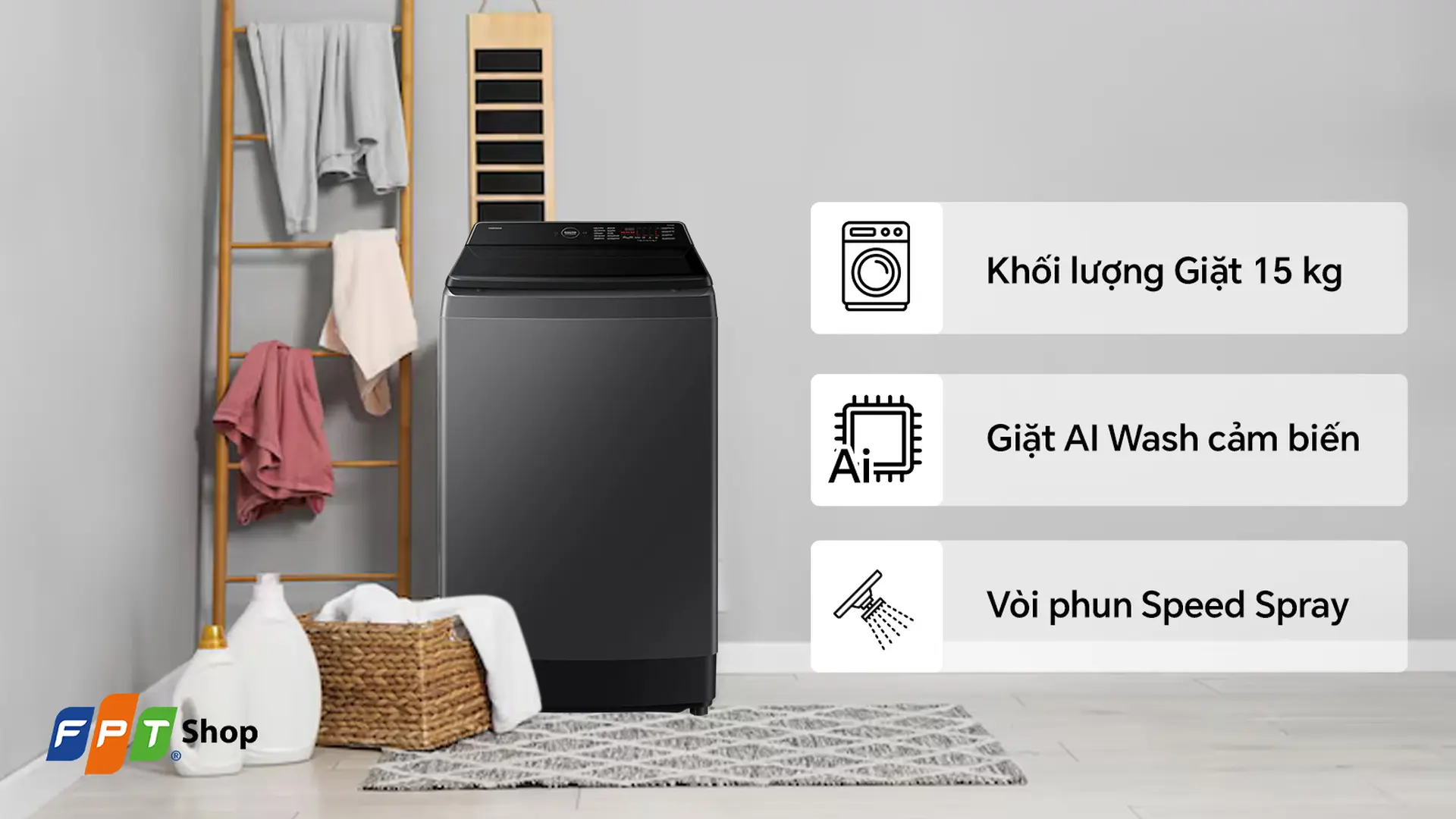 Máy giặt cửa trên Samsung BeSpoke AI Ecobubble Inverter 15 kg WA80F15S5CSV