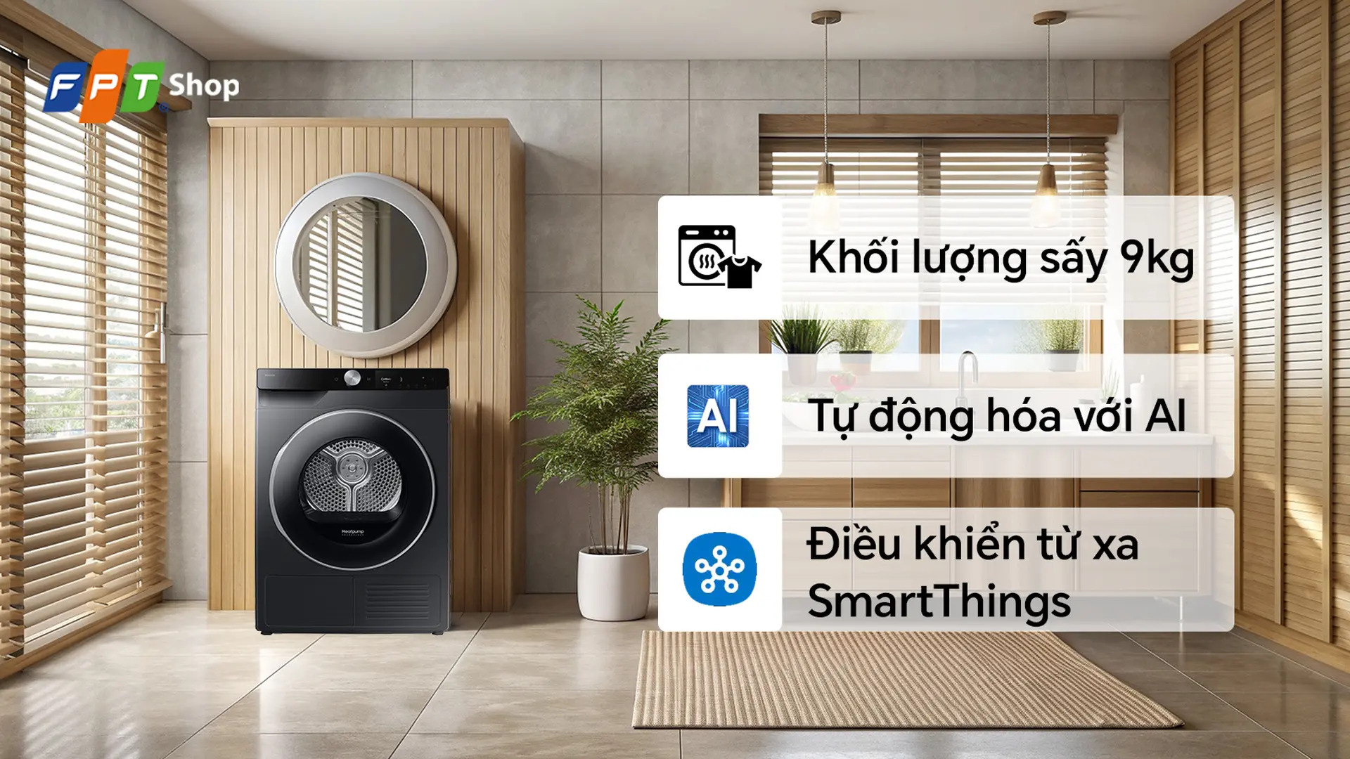 Máy sấy bơm nhiệt Samsung Inverter 9 kg DV90T6240LB/SV