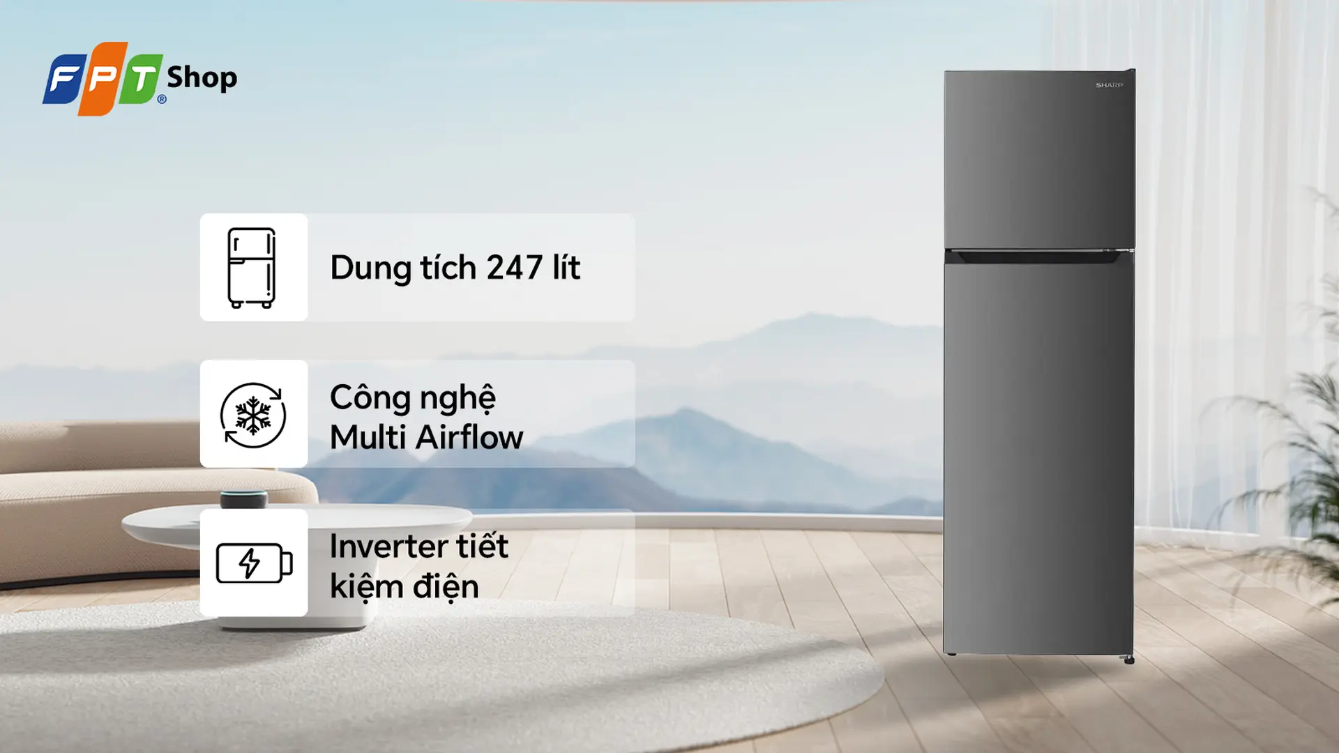 Tủ lạnh Sharp Inverter 247 lít SJ-X270V-SL