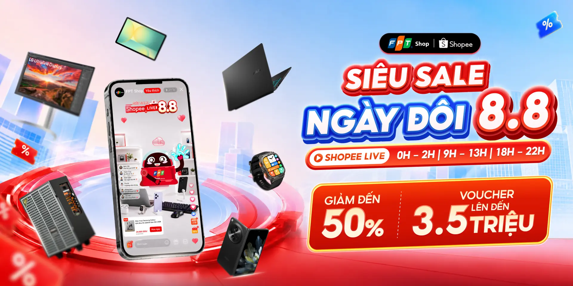 SIÊU SALE NGÀY ĐÔI 8.8 trên Shopee Live: Giảm đến 50%, voucher lên đến 3,5 triệu đồng