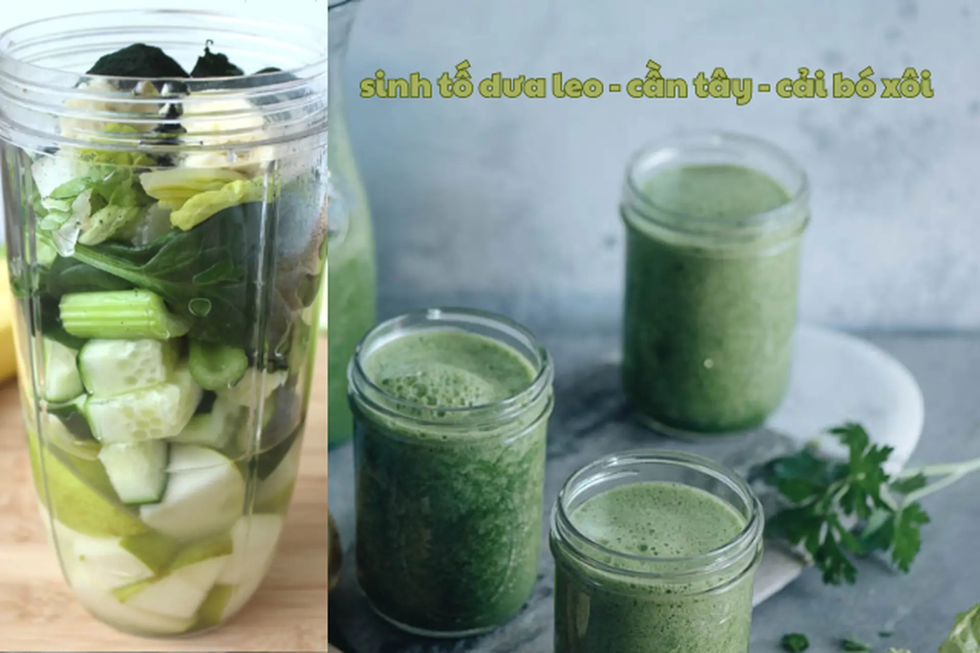 Sinh tố dưa leo cần tây cải bó xôi: Bí mật thức uống giúp da sáng, dáng thon