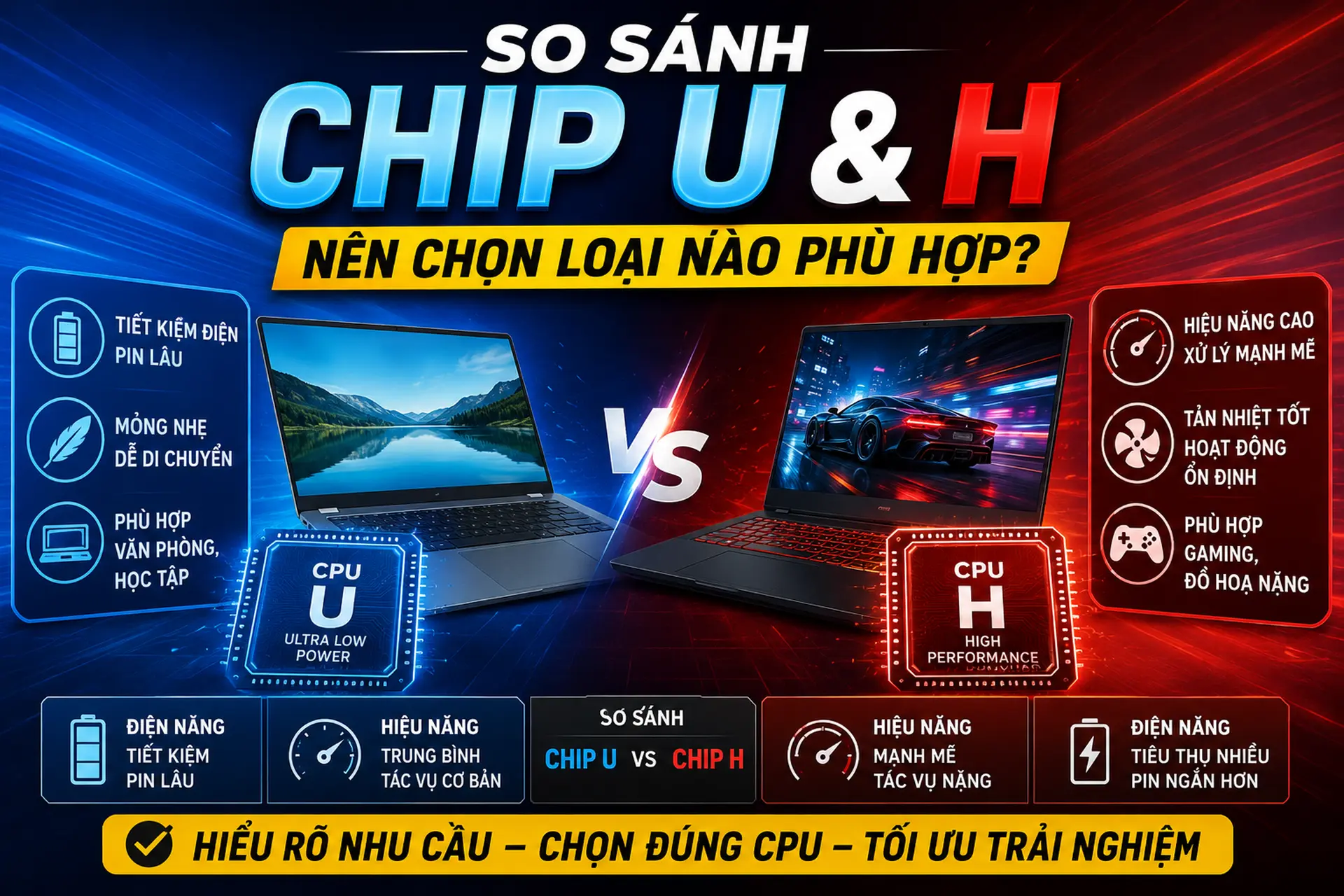 So sánh chip U và H chi tiết: Nên chọn CPU tiết kiệm điện hay hiệu năng cao?