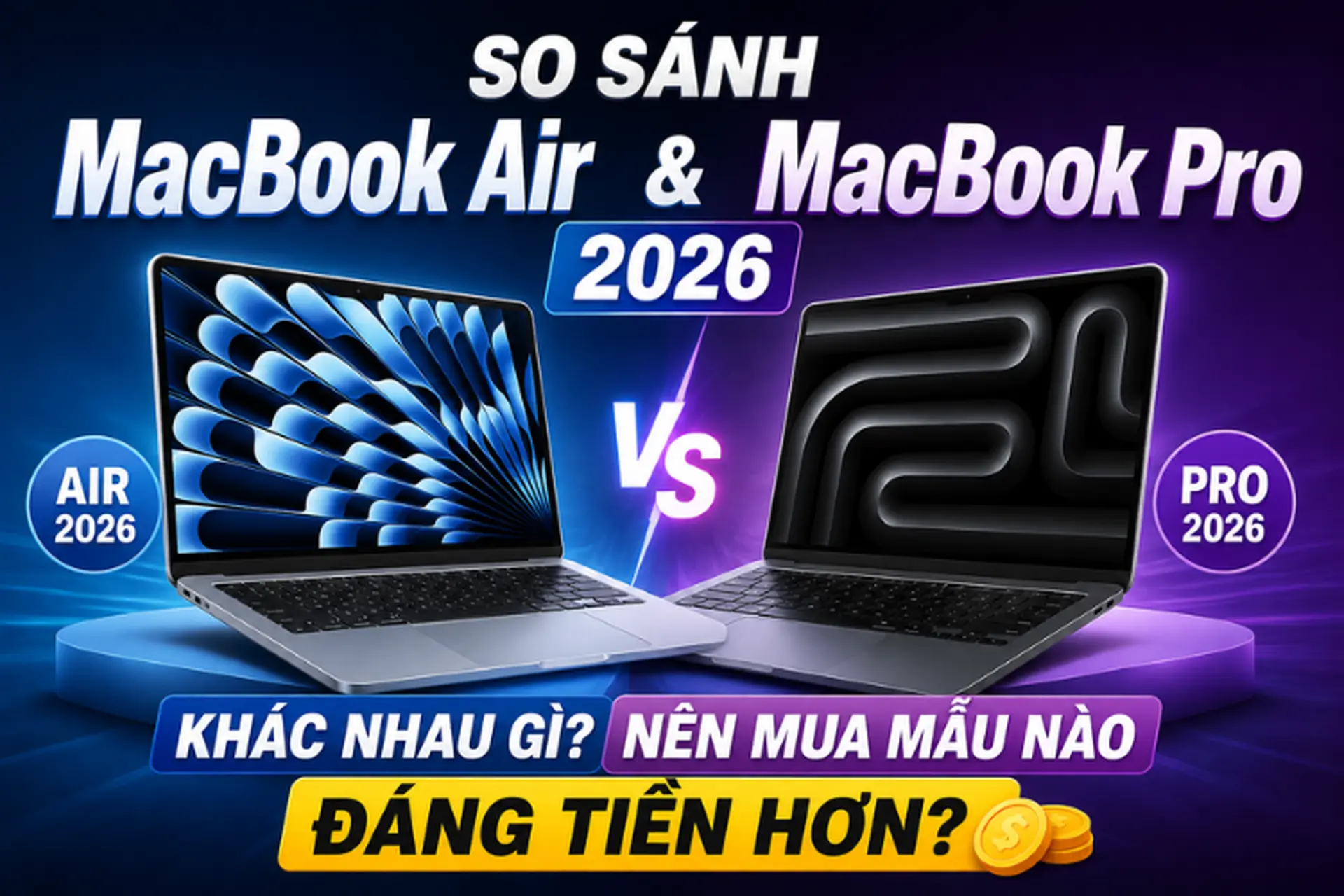 So sánh MacBook Air và MacBook Pro 2026: Khác nhau gì, nên mua mẫu nào đáng tiền hơn?