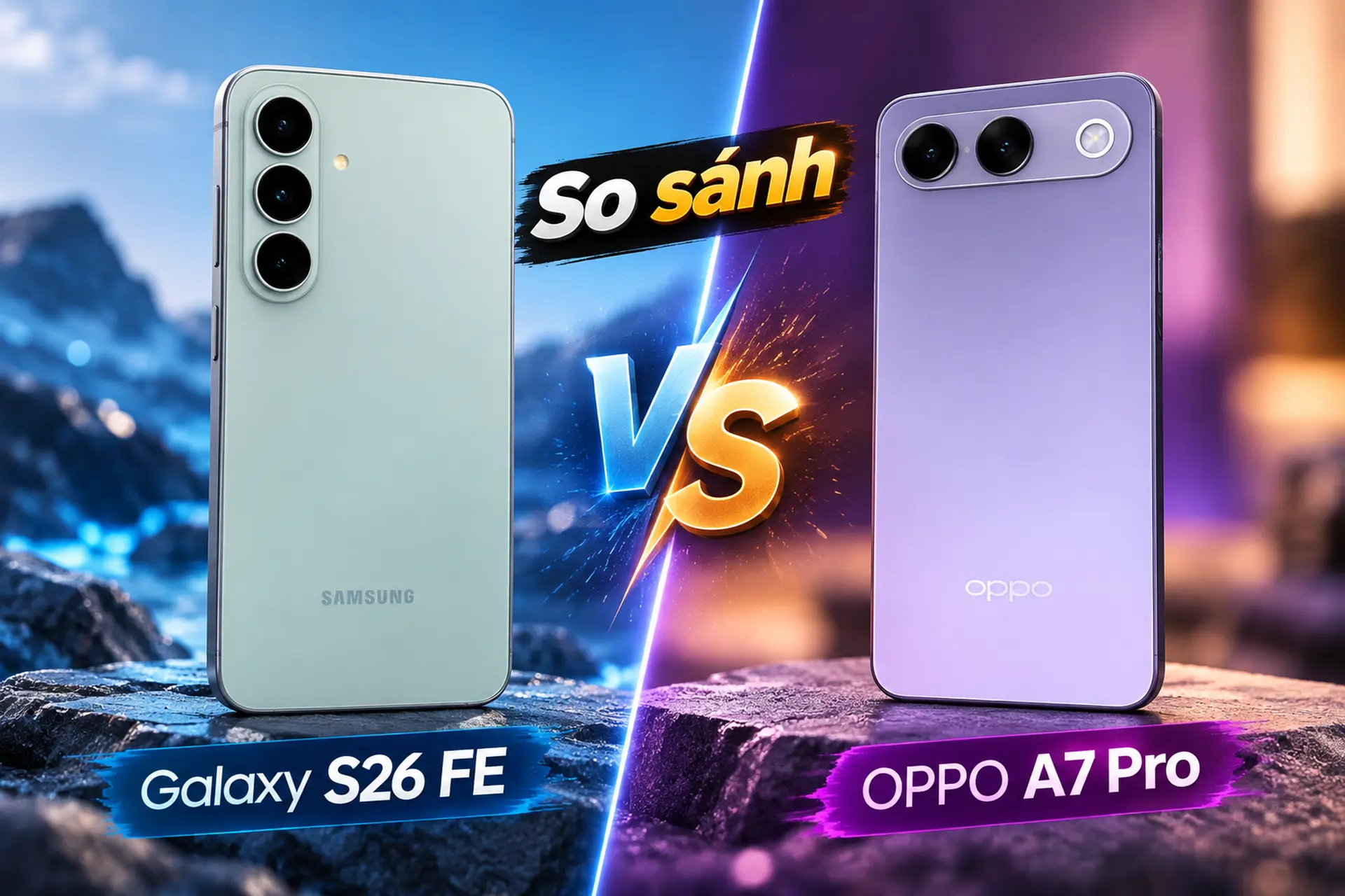 So sánh OPPO A7 Pro và Samsung Galaxy S26 FE chi tiết: Khác biệt về hiệu năng, camera, pin