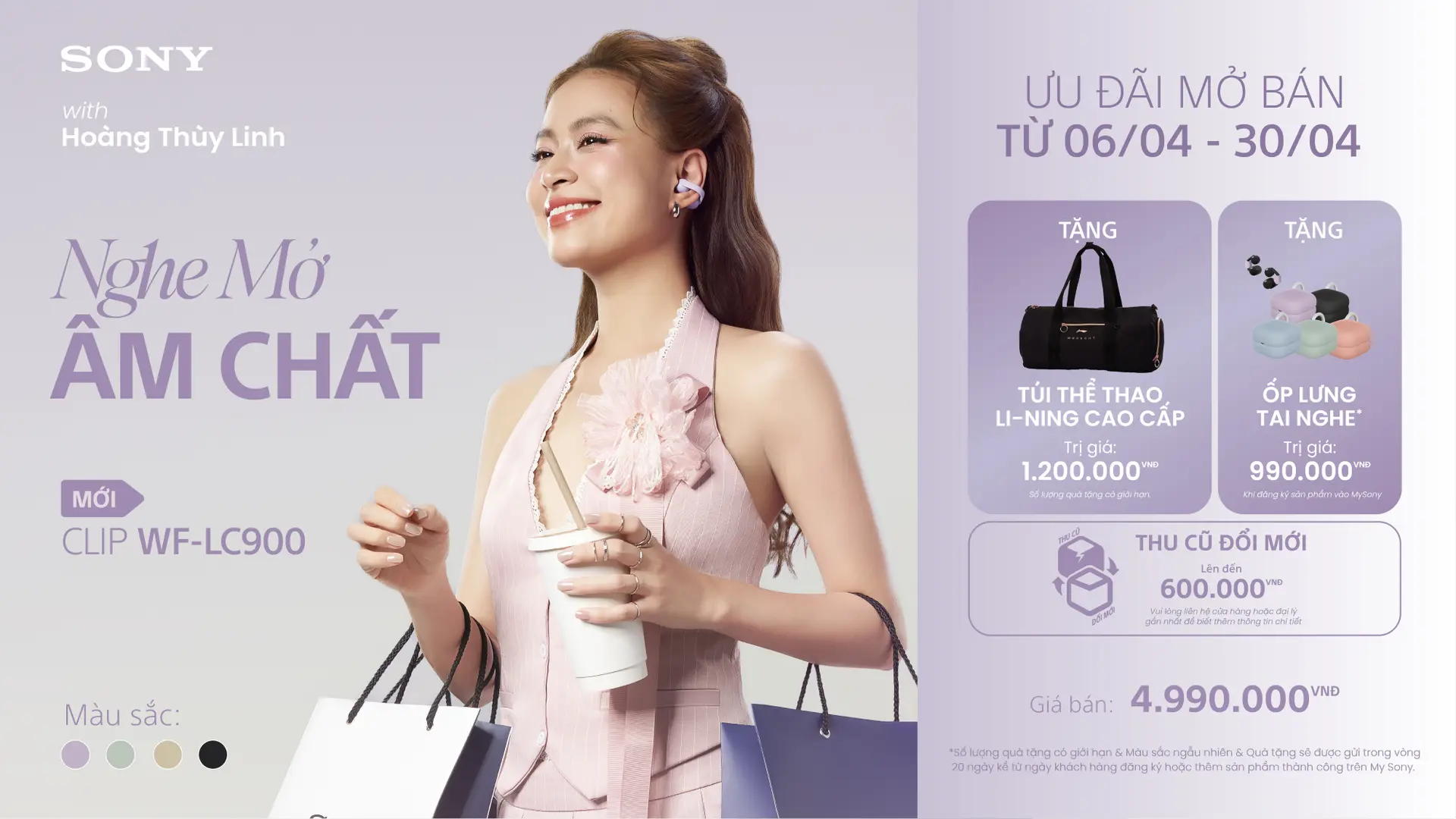 Sony LinkBuds Clip WF-LC900 mở đặt trước: Nhận quà hấp dẫn, giảm thêm đến 600.000 đồng, trả góp 0%