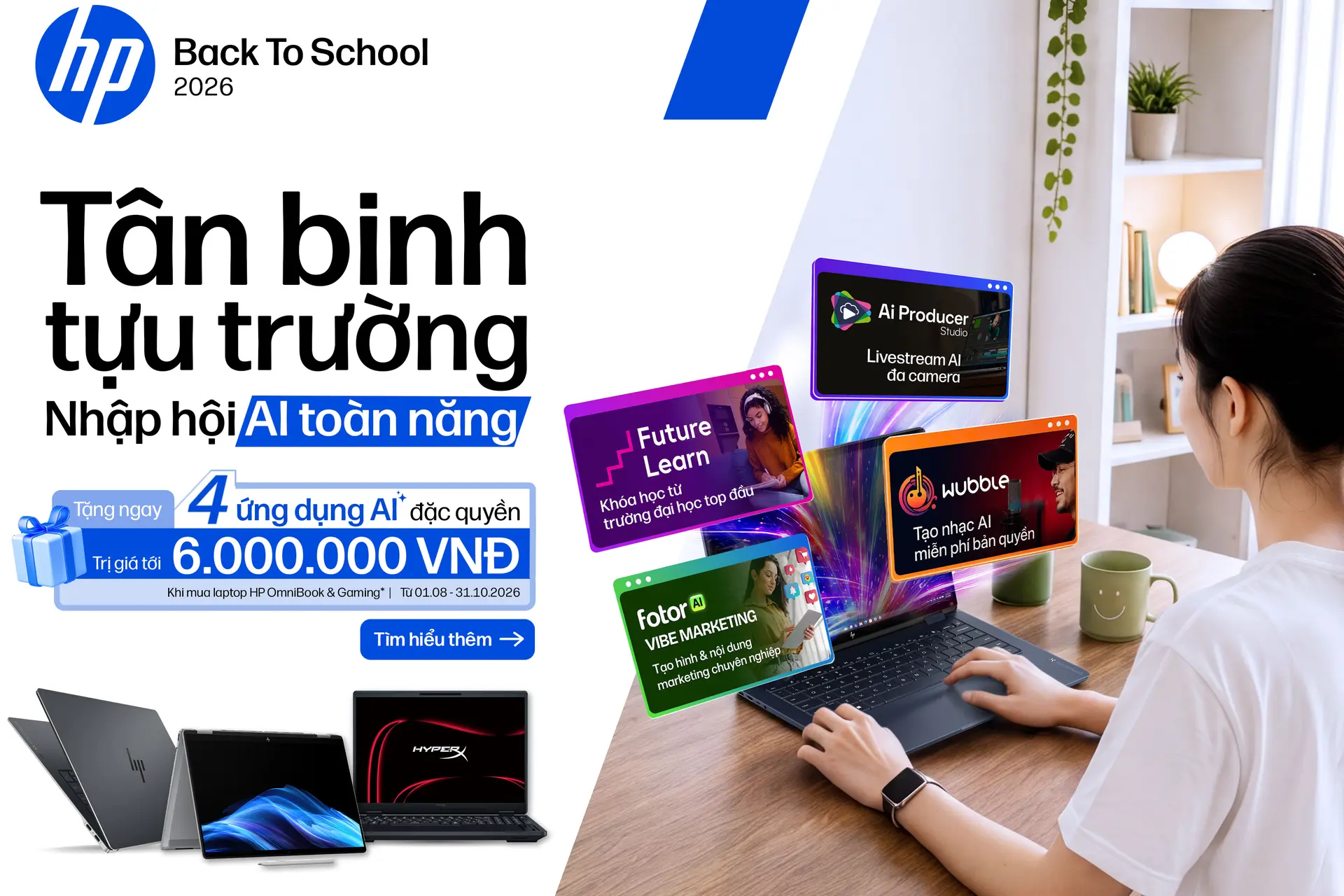 Sắm laptop HP mùa tựu trường tại FPT Shop, nhận bộ 4 ứng dụng AI trị giá đến 6 triệu đồng