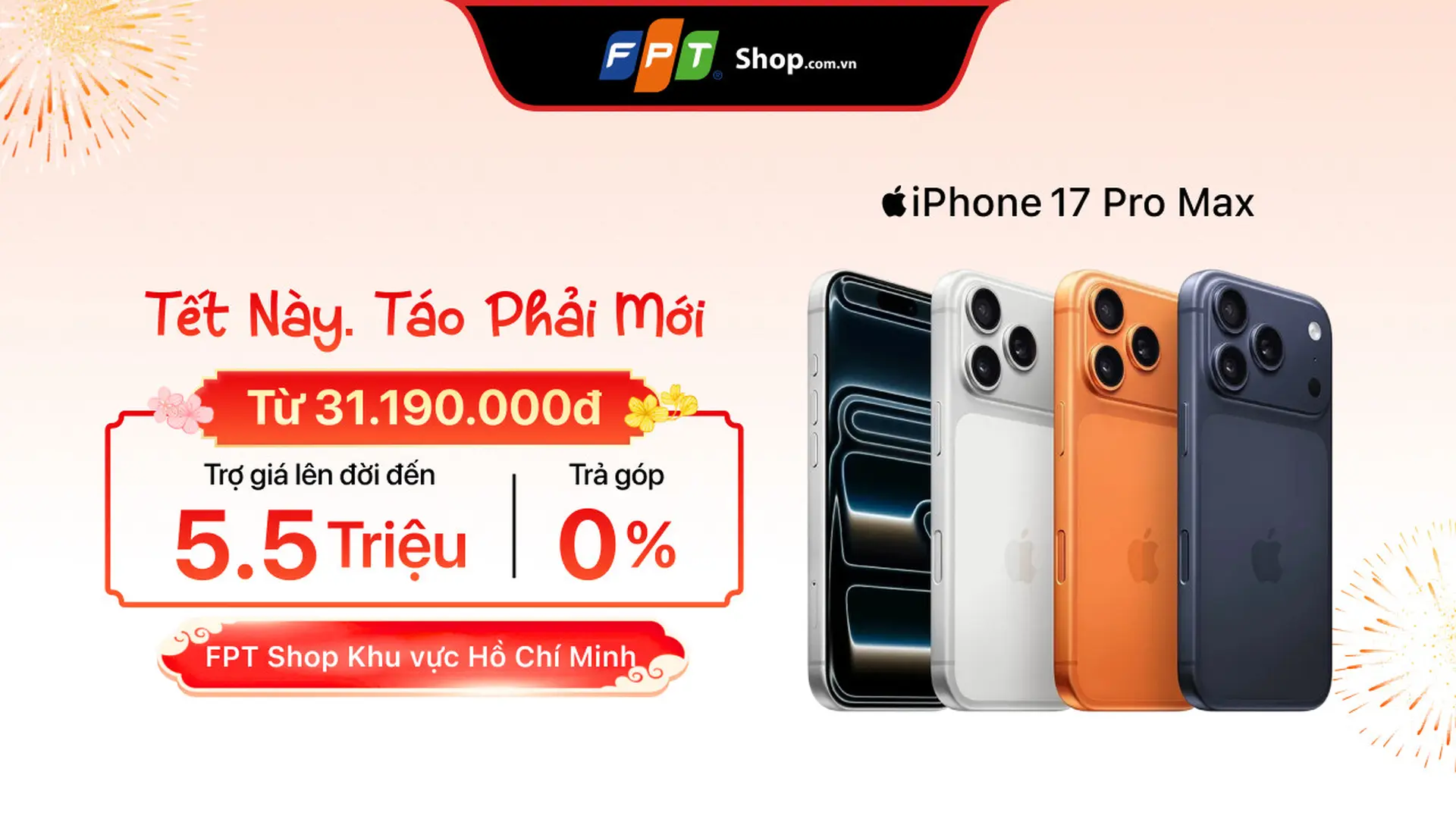 Tết này, Táo phải mới: Lên đời iPhone 17 Pro Max trợ giá đến 5,5 triệu, trả góp 0%