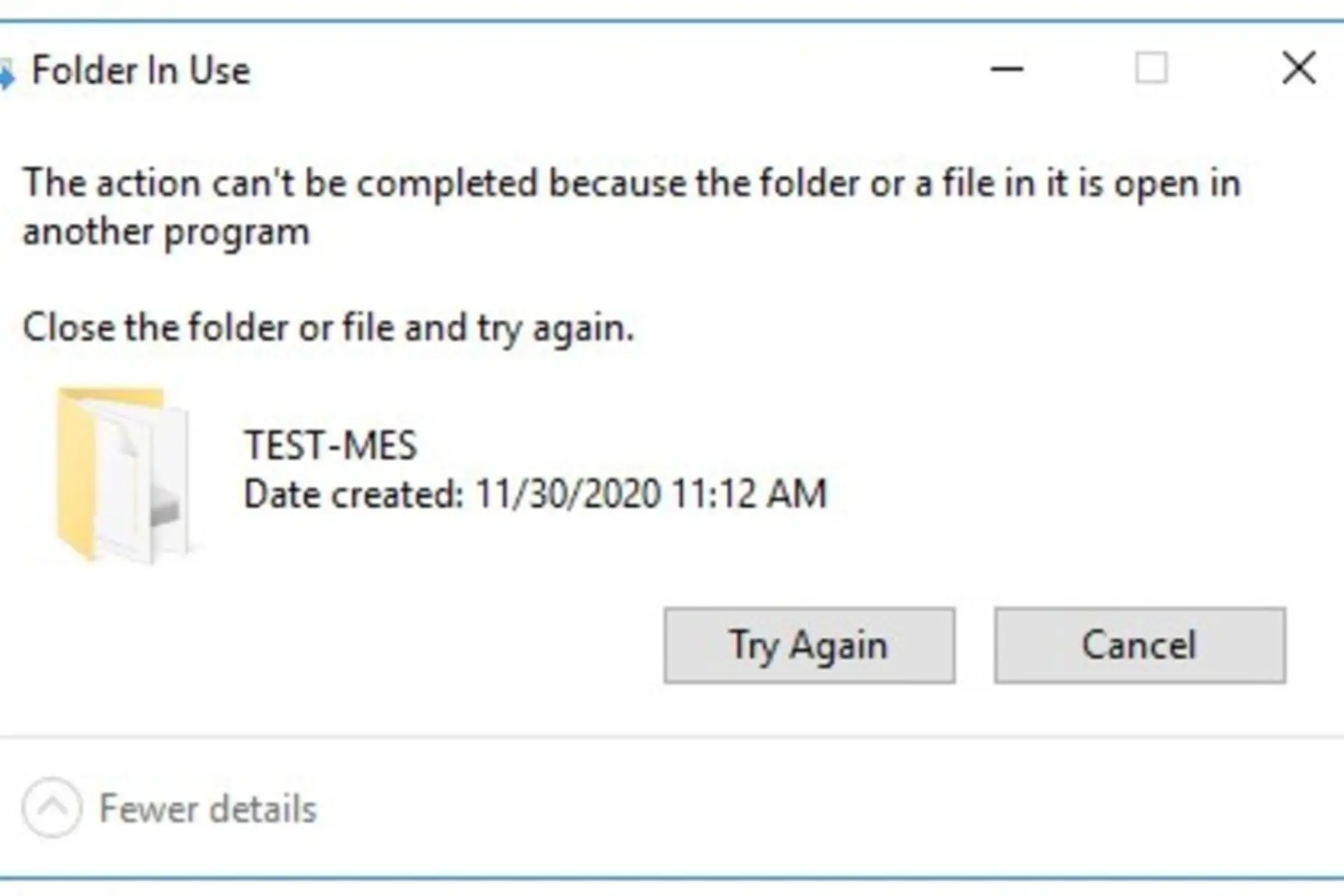 Sửa lỗi The action cannot be completed because the folder or a file in it is open in another program