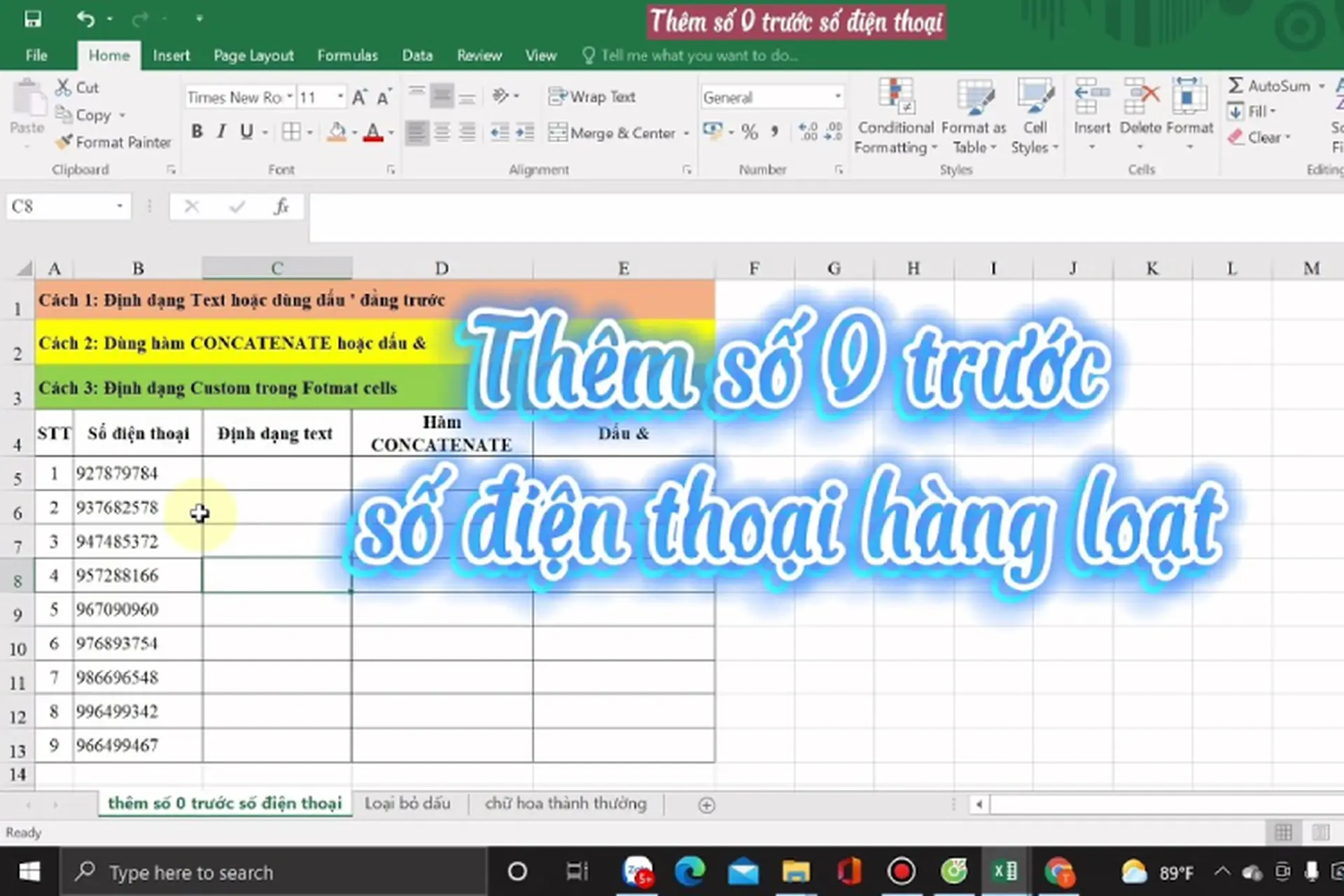 Hướng dẫn cách thêm số 0 vào đầu số điện thoại trong Excel không phải ai cũng biết