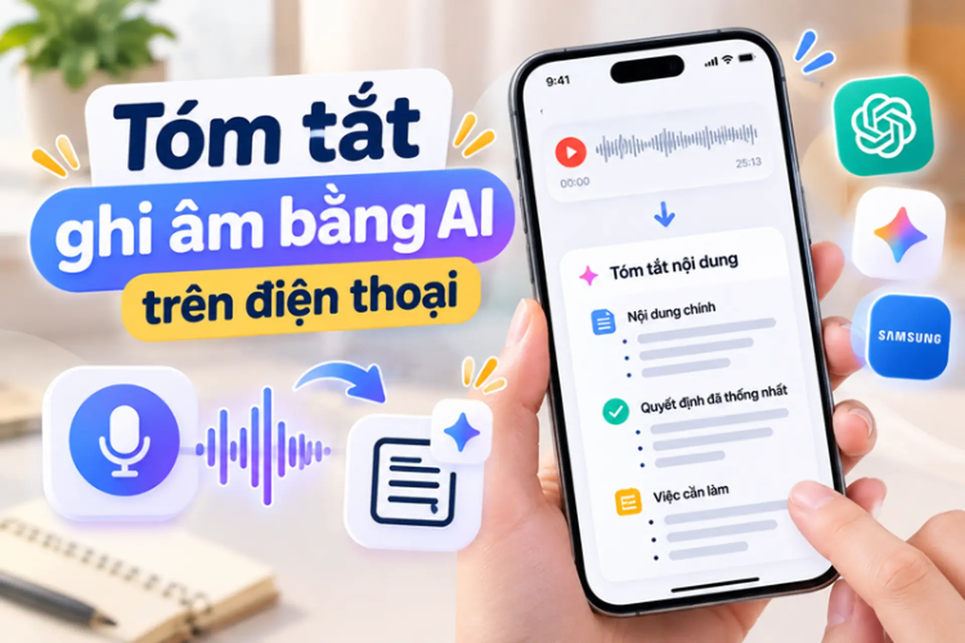 Hướng dẫn cách tóm tắt ghi âm bằng AI trên điện thoại nhanh chóng, dễ thực hiện
